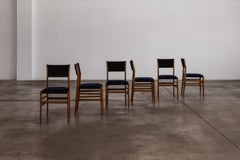 Gio Ponti 646 "Leggera" Dining Chairs for Cassina, Blue Velvet, 1952, Set of 6