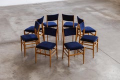 Gio Ponti 646 Sedie da pranzo "Leggera" per Cassina, Velluto blu, 1952, Set di 8