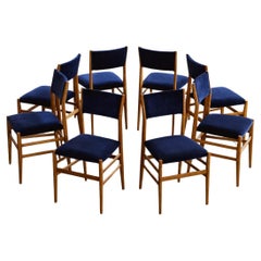 Chaises de salle à manger Gio Ponti 646 "Leggera" pour Cassina, velours bleu, 1952, lot de 8