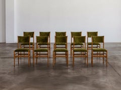 Gio Ponti 646 Chaises de salle à manger "Leggera" pour Cassina, velours vert, 1952, ensemble de 10 pièces