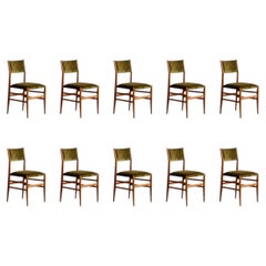 Gio Ponti 646 Chaises de salle à manger "Leggera" pour Cassina, velours vert, 1952, ensemble de 10 pièces