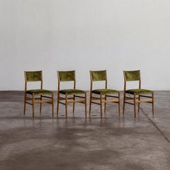 Gio Ponti 646 "Leggera" Dining Chairs for Cassina, Green Velvet, 1952, Set of 4