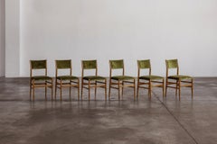 Gio Ponti 646 Chaises de salle à manger "Leggera" pour Cassina, velours vert, 1952, ensemble de 6 pièces