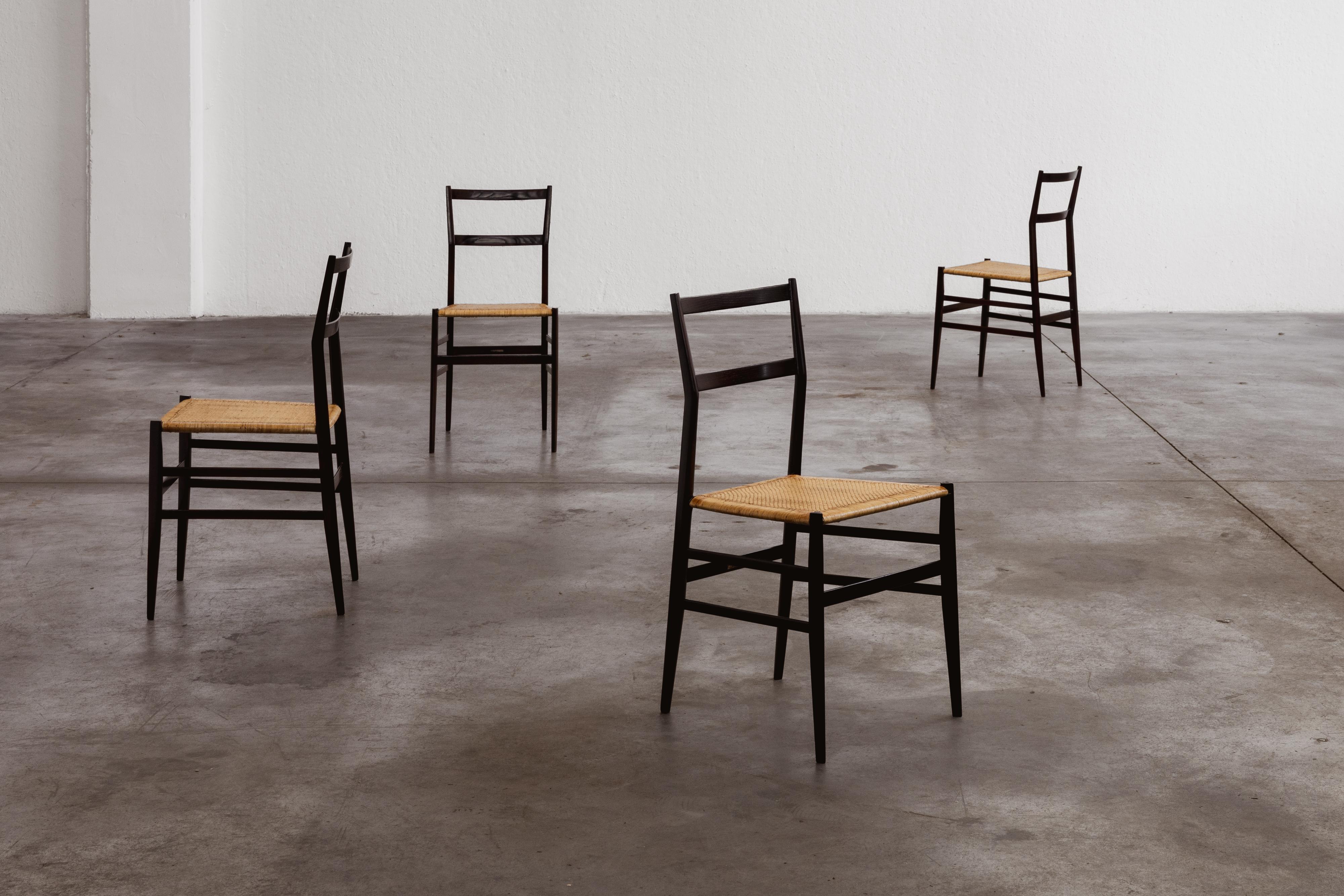 Corde Chaises de salle à manger Superleggera de Gio Ponti 699 pour Cassina, 1957, lot de 4 en vente