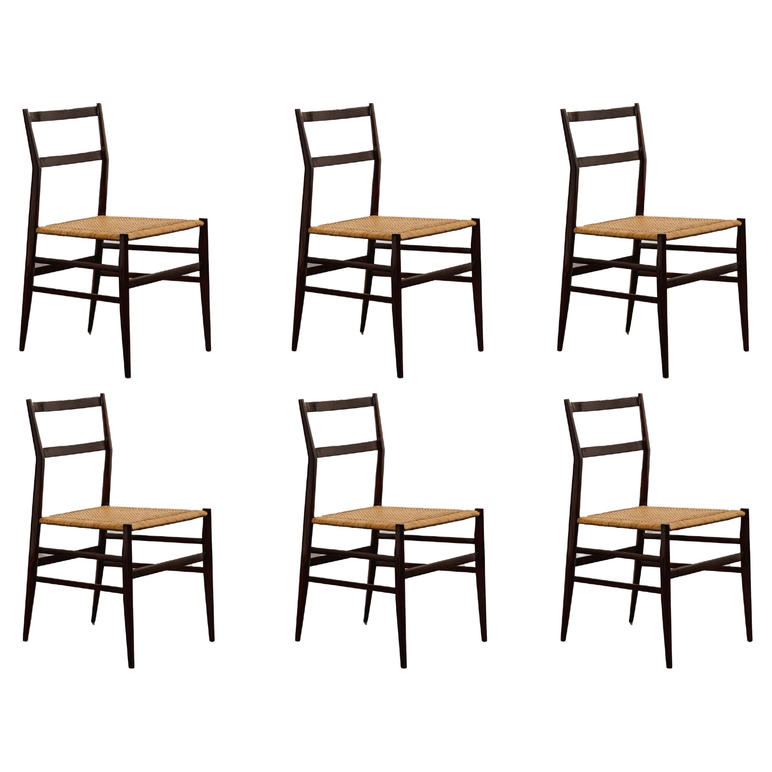 Gio Ponti 699 “Superleggera” Dining Chairs for Cassina, 1957, Set of 6 For Sale