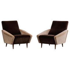 Gio Ponti "807 Distex" Lounge Chairs for Cassina, Velvet, 1953, Set of 2