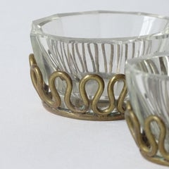 Gio Ponti A Volute brass and cut glass salt & pepper serving bowls