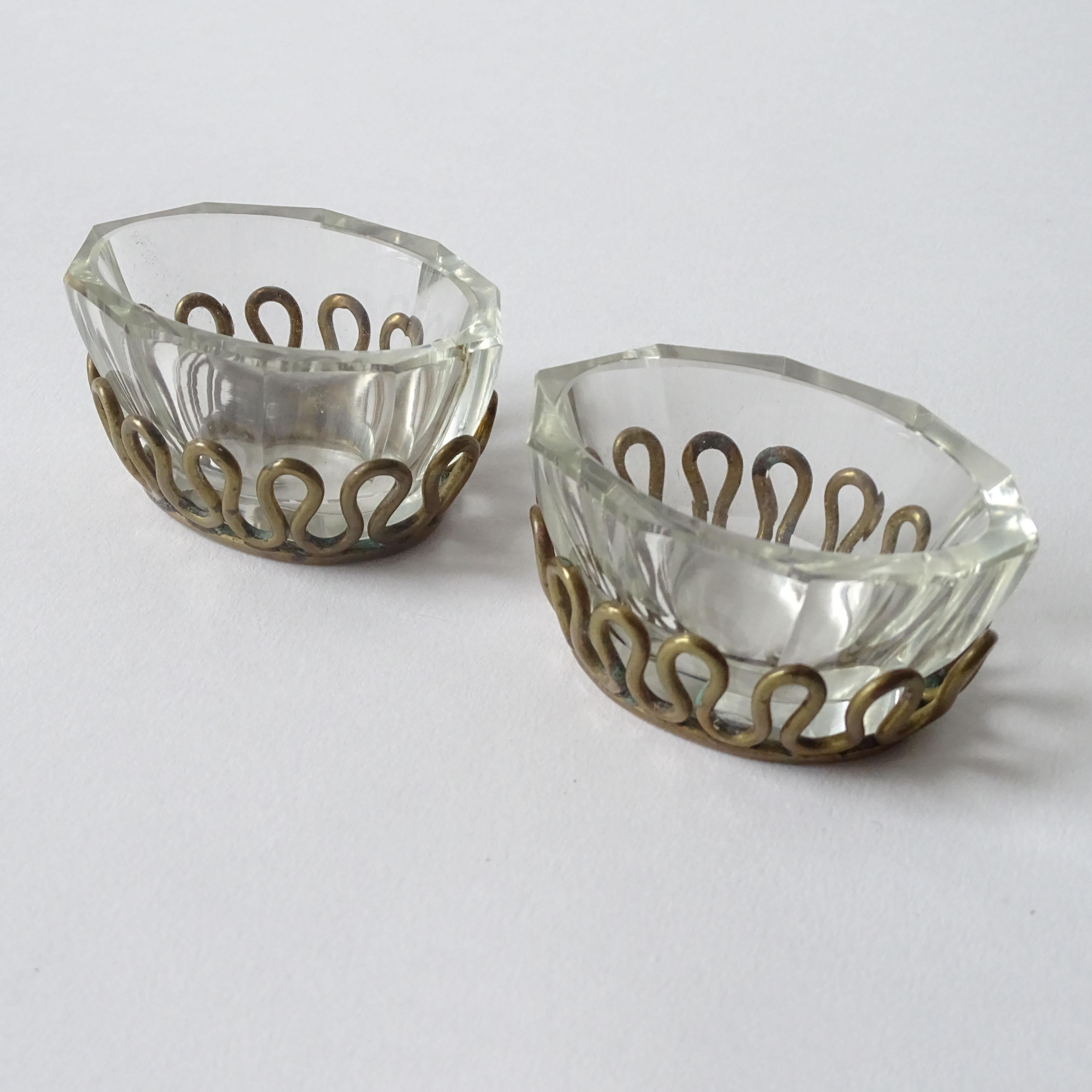Mid-Century Modern Gio Ponti A Volute brass and cut glass salt & pepper serving bowls For Sale
