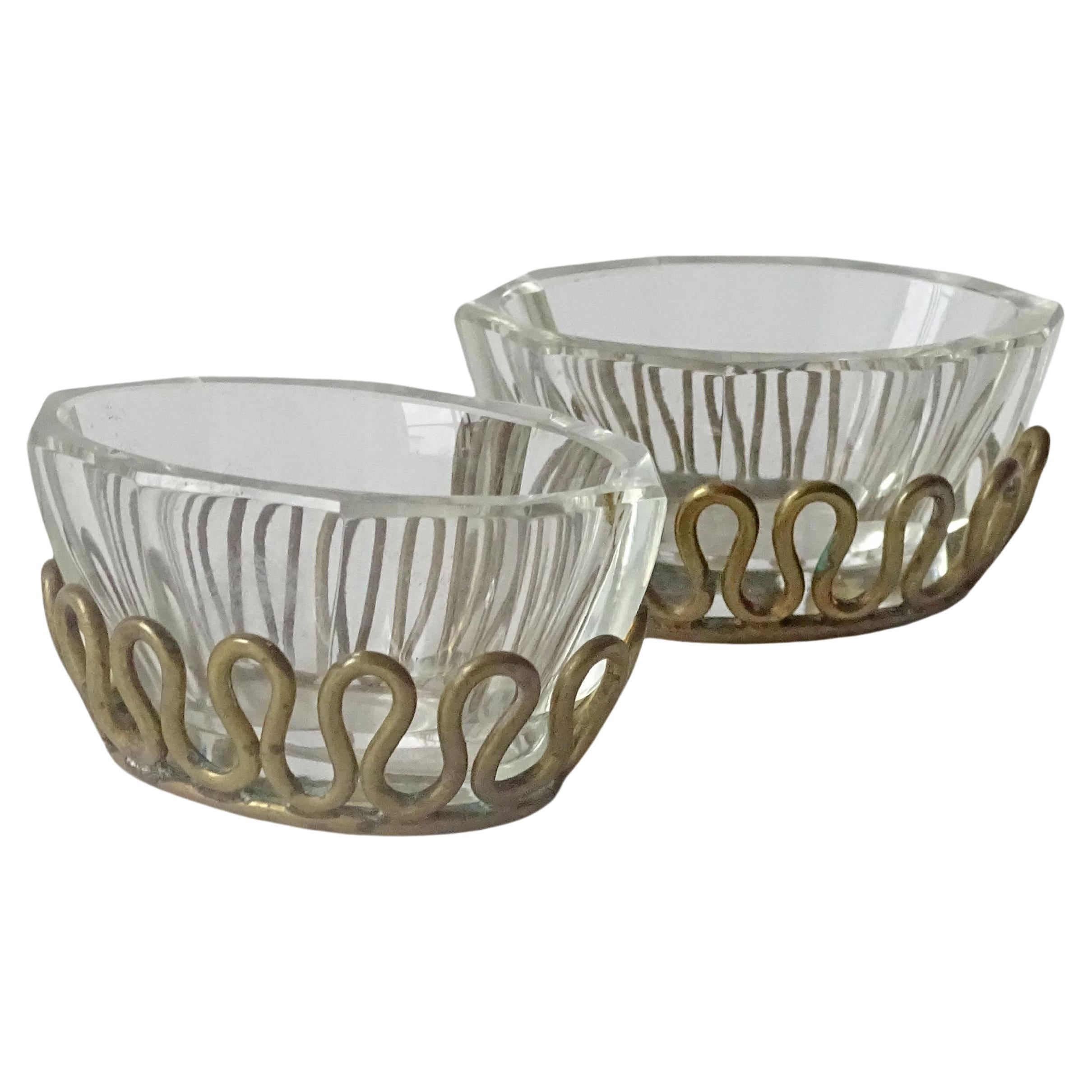 Gio Ponti A Volute brass and cut glass salt & pepper serving bowls