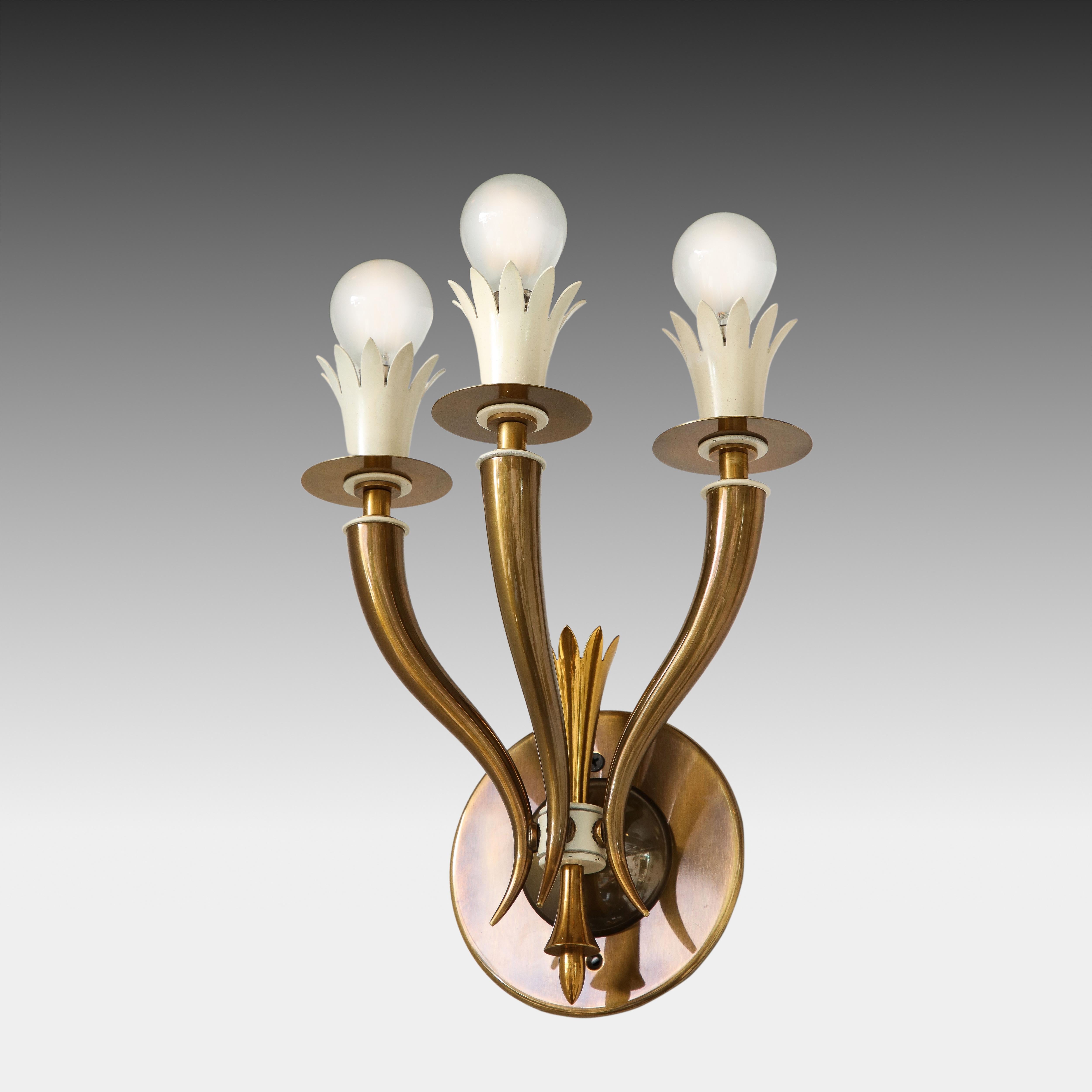 Gio Ponti and Emilio Lancia Rare Set of Three Three-Arm Sconces In Excellent Condition For Sale In New York, NY
