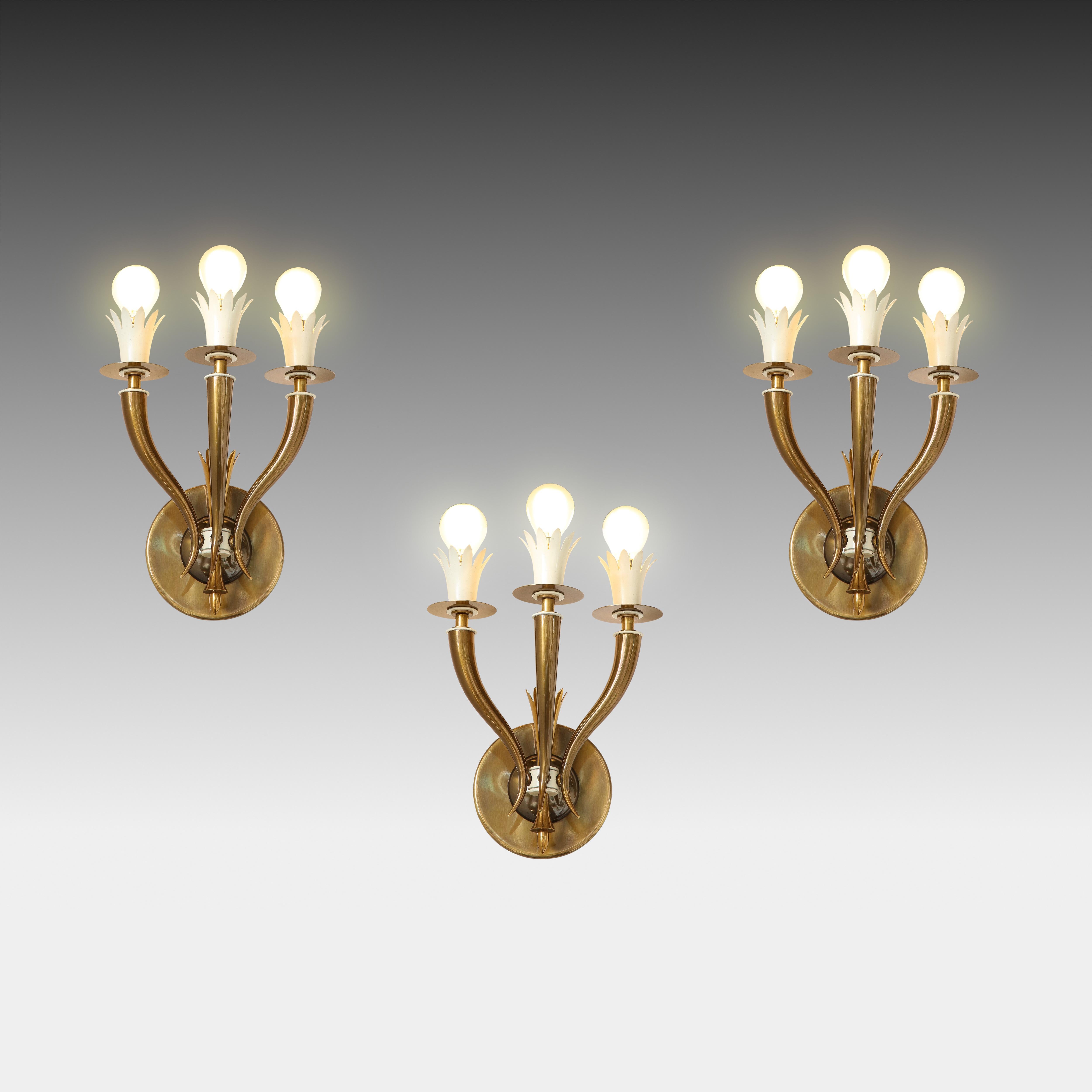 Gio Ponti and Emilio Lancia Rare Set of Three Three-Arm Sconces