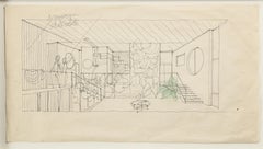 Gio Ponti Architectural Drawing "Schizzo d'interni di Villa Caracas", Italy 1965