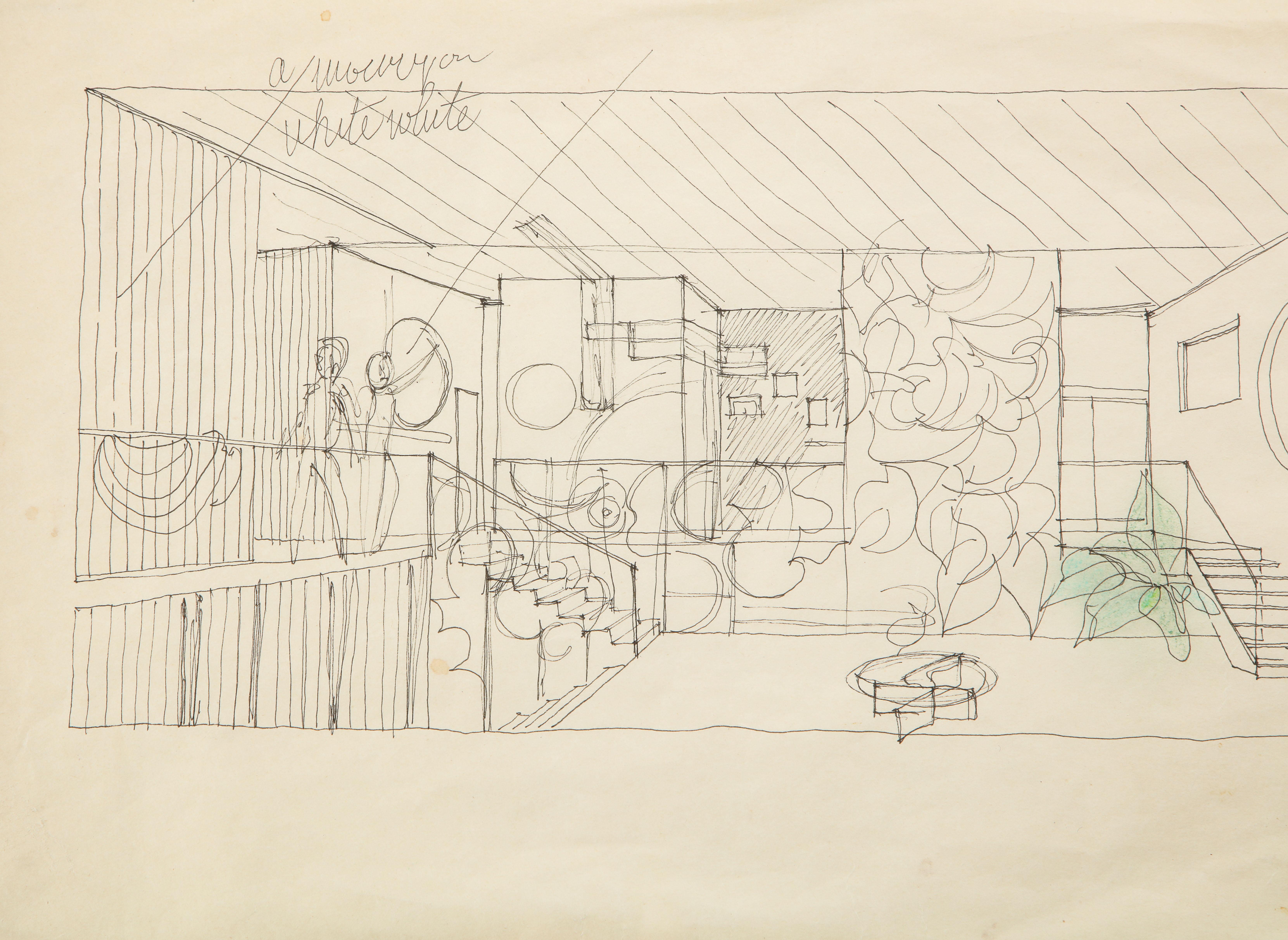 Mid-Century Modern Gio Ponti Architectural Drawing 