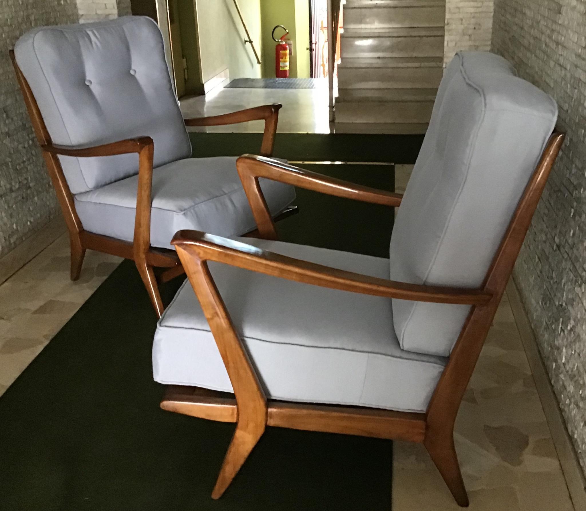 Other   Gio Ponti Pair of Italian Armchairs, Wood and Cotton, 1950 Expertise Gio Ponti