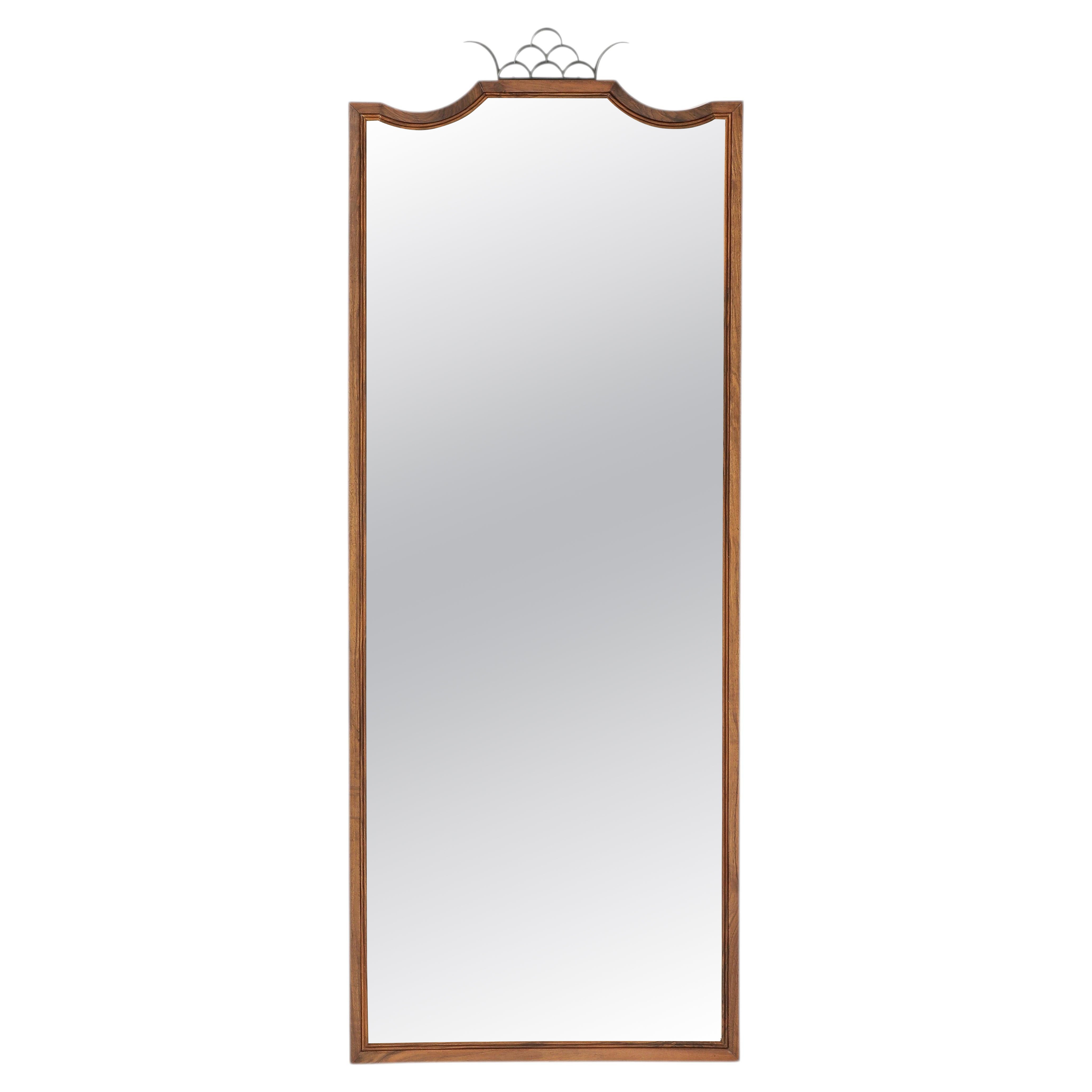 Gio Ponti Art Deco Carved Walnut Full Length Beveled Wall Mirror 1930s For Sale