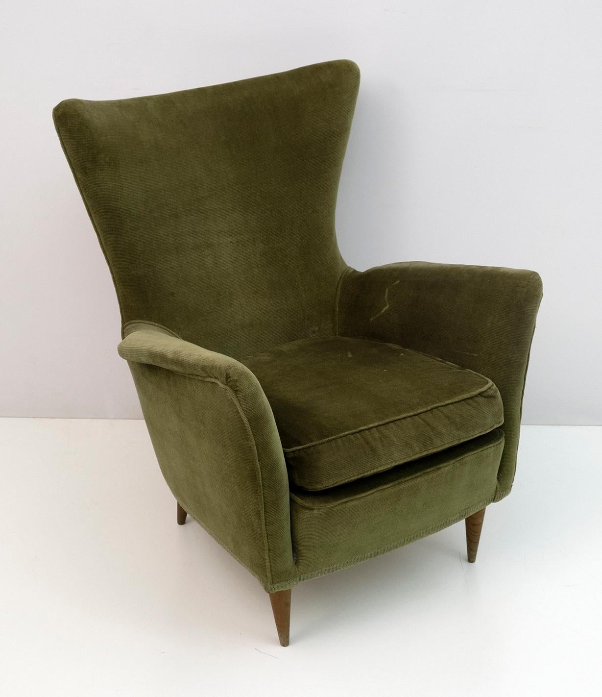 Velvet Gio Ponti Art Dèco Italian Lounge Armchair from Hotel Bristol Merano, 50s