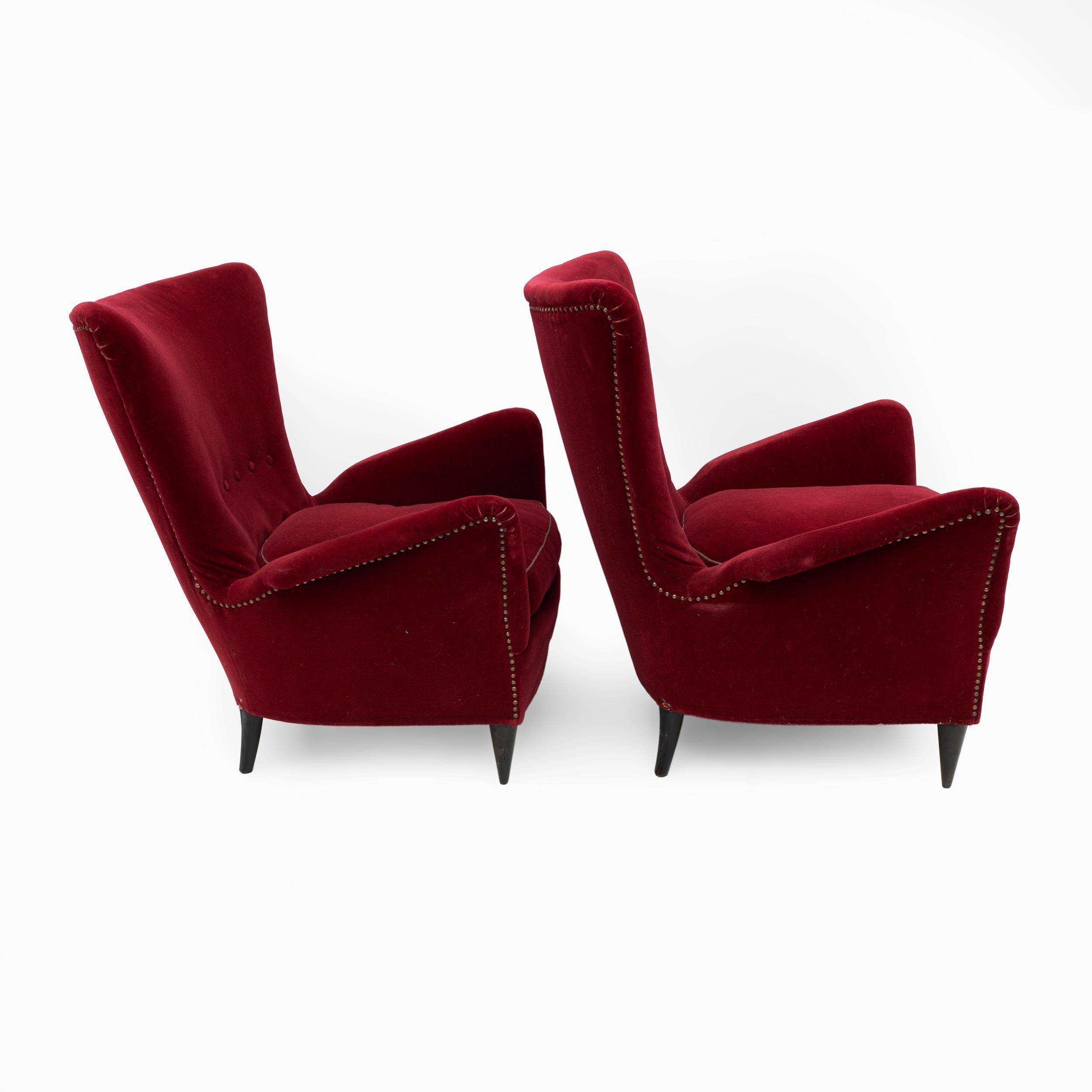 Gio Ponti Art Dèco Italienischer Loungesessel aus dem Hotel Bristol Merano, 50er Jahre (Samt)