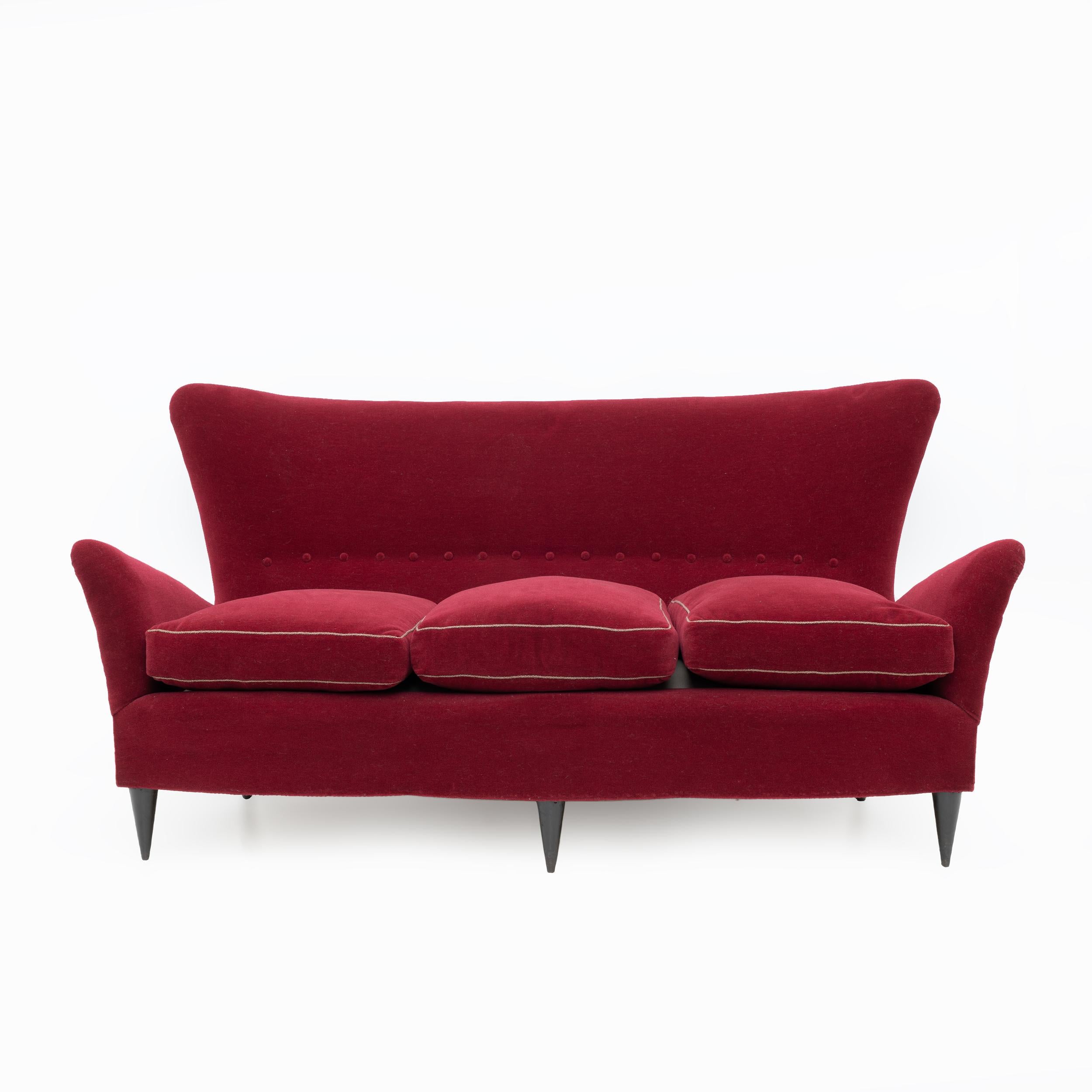 Sofá italiano Gio Ponti Art Dèco del Hotel Bristol Merano, años 50 Italiano en venta
