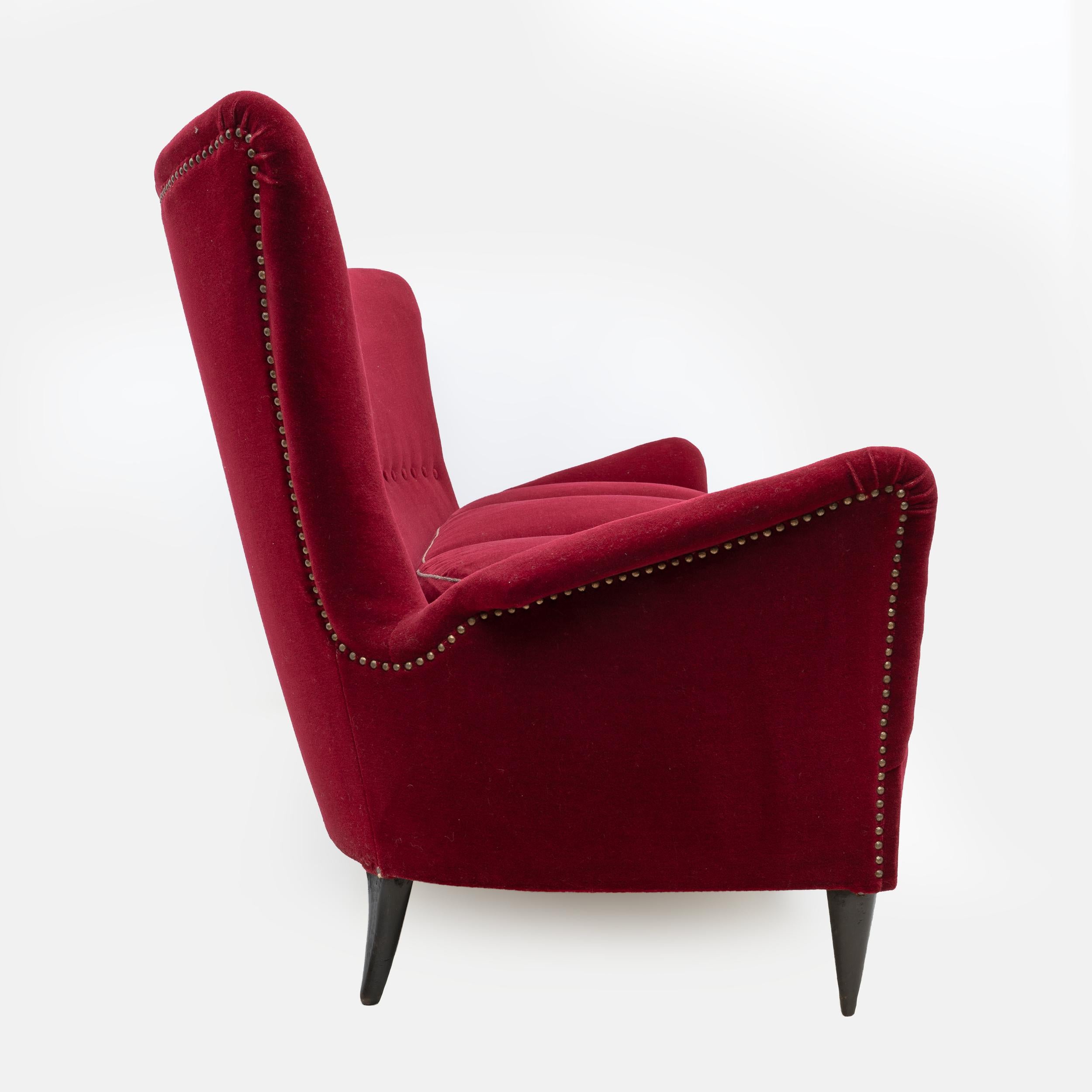 Sofá italiano Gio Ponti Art Dèco del Hotel Bristol Merano, años 50 mediados del siglo XX en venta