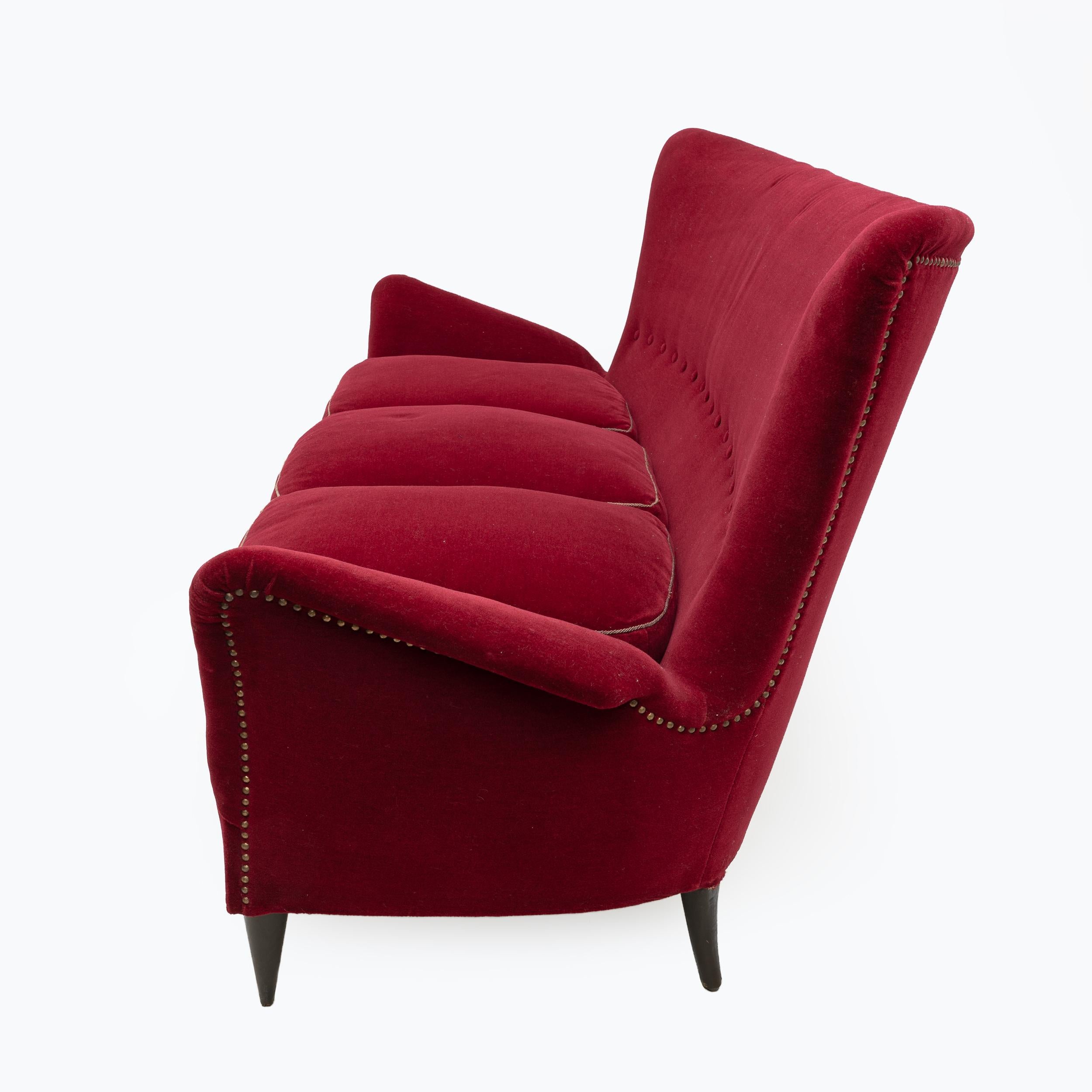 Sofá italiano Gio Ponti Art Dèco del Hotel Bristol Merano, años 50 Terciopelo en venta