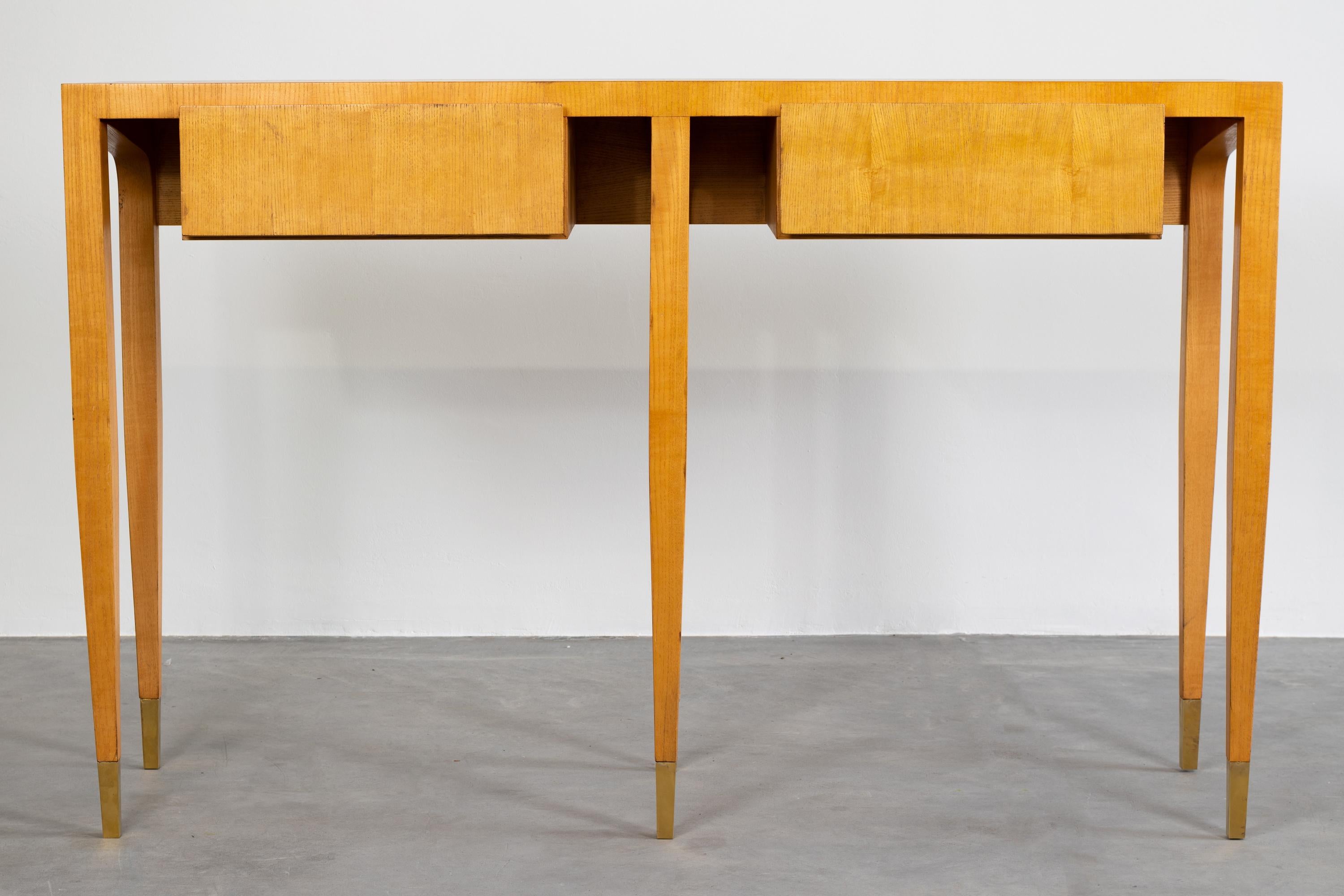 Mid-Century Modern Gio Ponti Ashwood Console Table with Brass Details, 1950s
