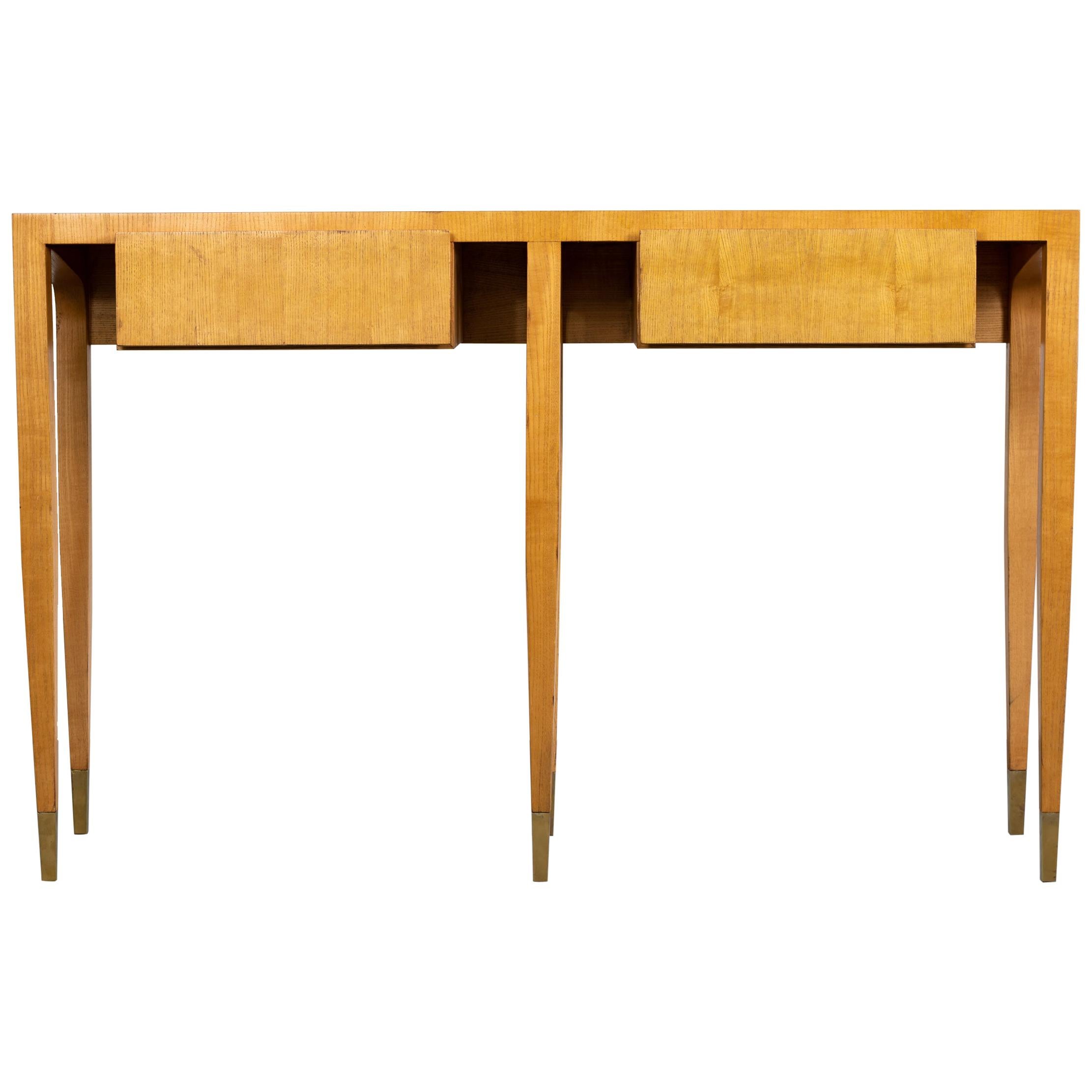 Gio Ponti Ashwood Console Table with Brass Details, 1950s