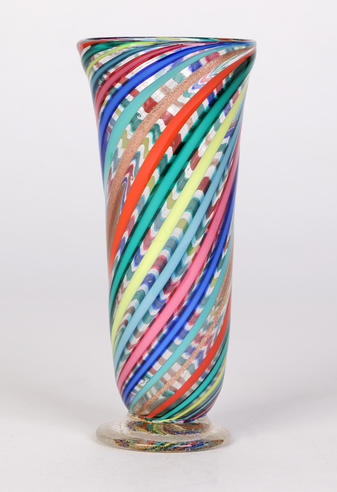 Hand-Crafted Gio Ponti Attributed Murano a Canne Art Glass Vase