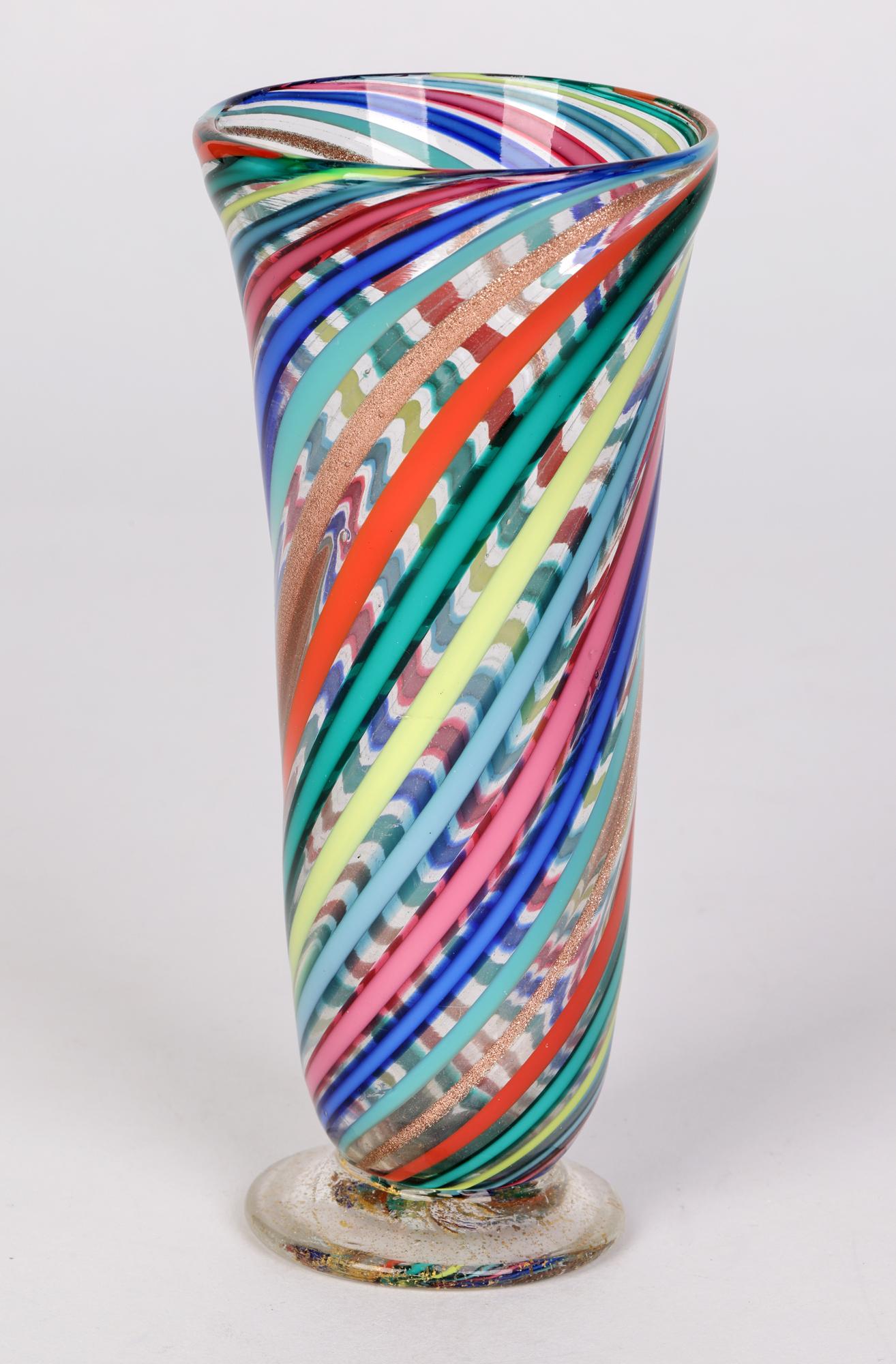 Blown Glass Gio Ponti Attributed Murano a Canne Art Glass Vase