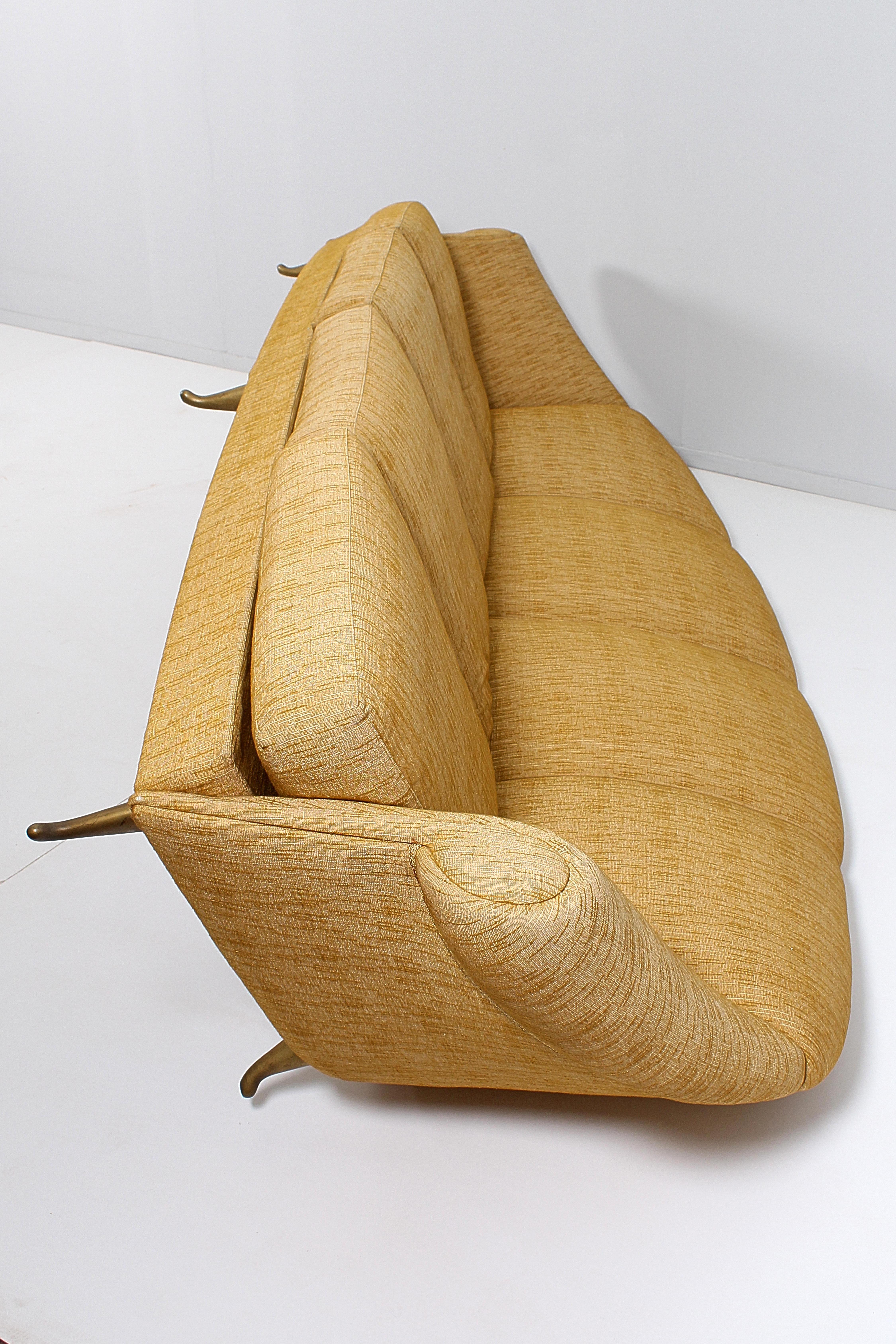 Giò Ponti (attr) für ISA Bergamo Viersitziges Sofa aus Holz und Stoff, Italien, 1950er Jahre im Angebot 8