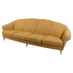 Retro Giò Ponti (attr) for ISA Bergamo Wood and Fabric Four-Seat Sofa, Italy, 1950s