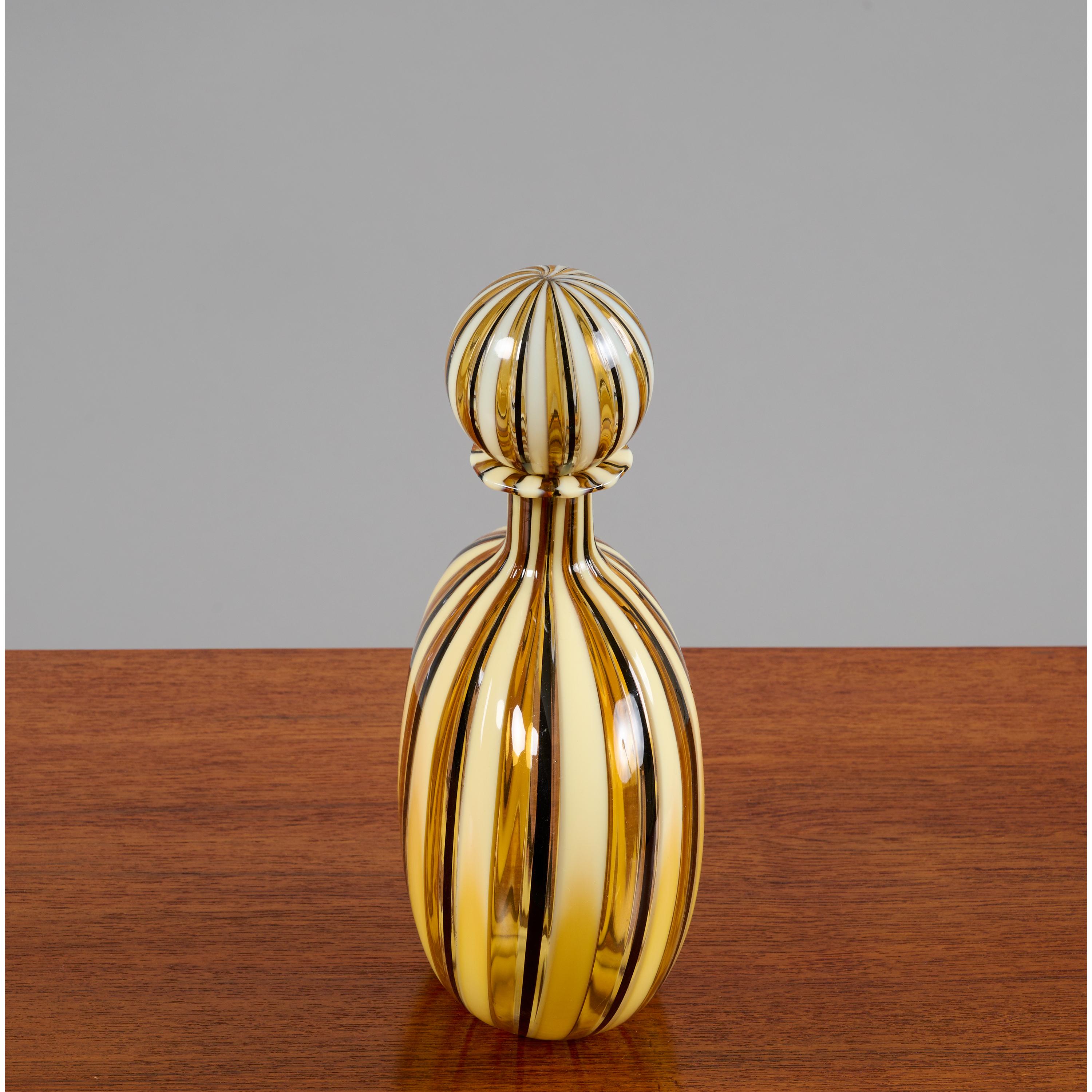 Blown Glass Gio Ponti (Attr.) Hand Blown Murano Vase in Striped Yellow Glass, Italy 1950's For Sale