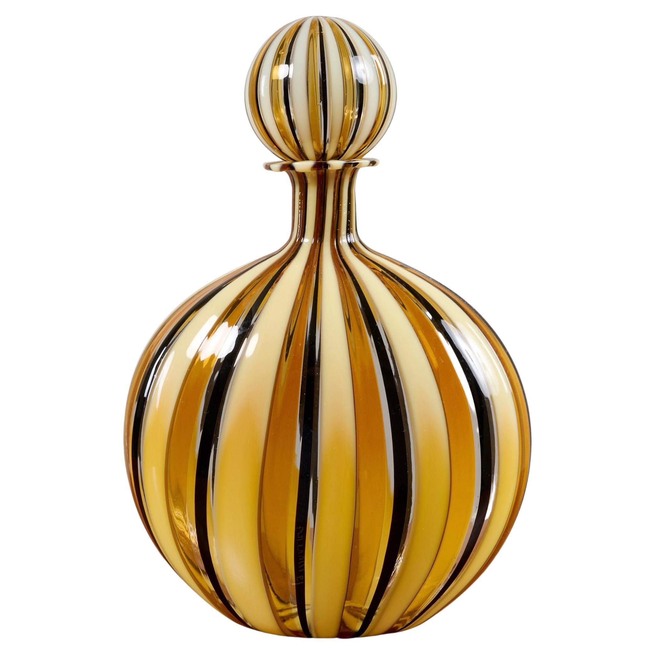 Gio Ponti (Attr.) Hand Blown Murano Vase in Striped Yellow Glass, Italy 1950's For Sale