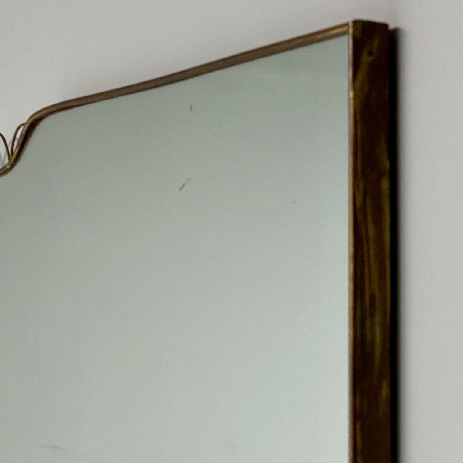 Metà XX secolo Gio Ponti Attr, Specchio da parete monumentale, ottone, 1950s in vendita