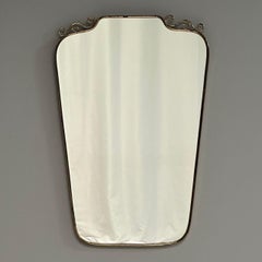 Gio Ponti Style, Italian Mid-Century Modern, Wall Mirror, Patinated Brass, 1950s