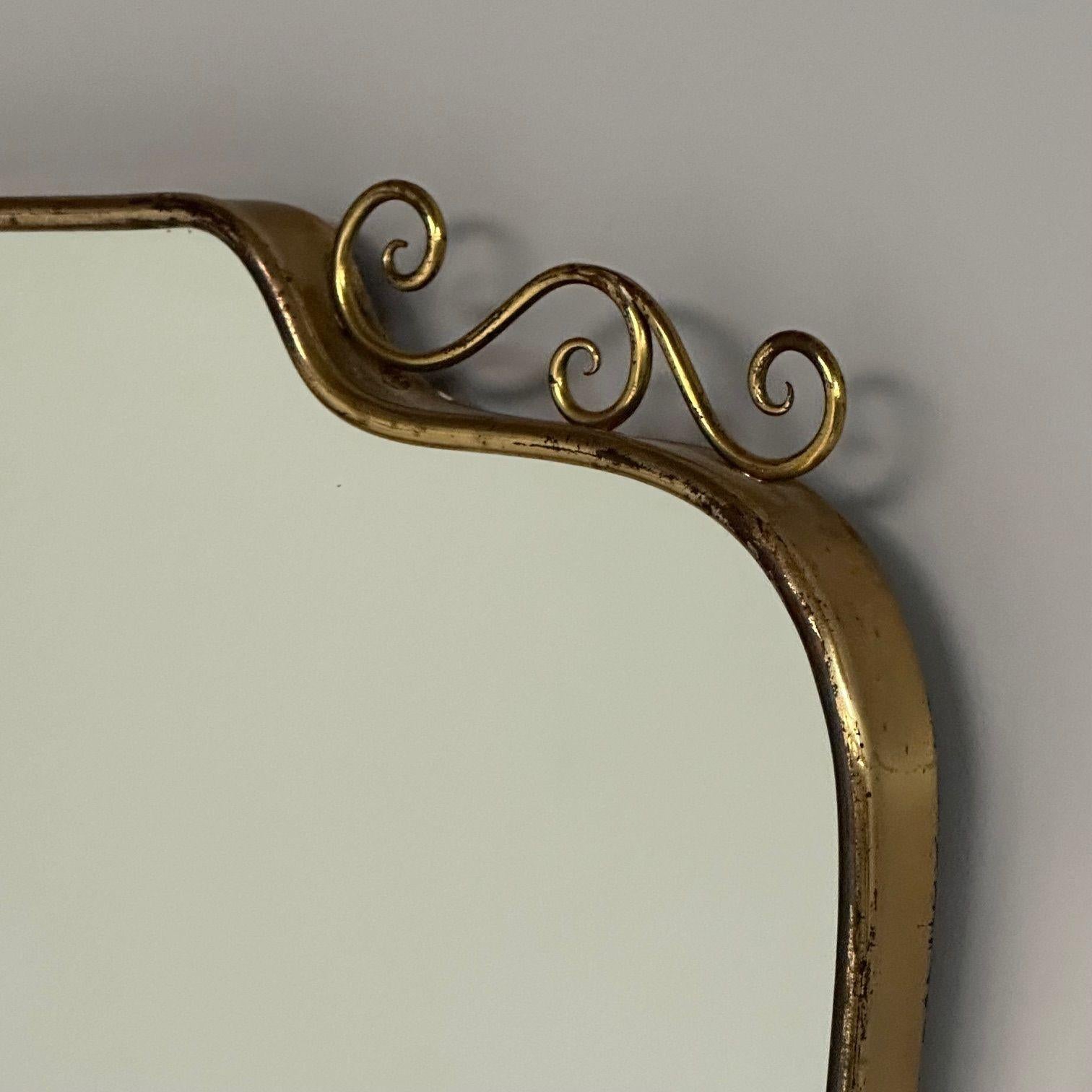 Espejo de pared, estilo Gio Ponti, moderno italiano de mediados de siglo, latón patinado, años 50 mediados del siglo XX en venta