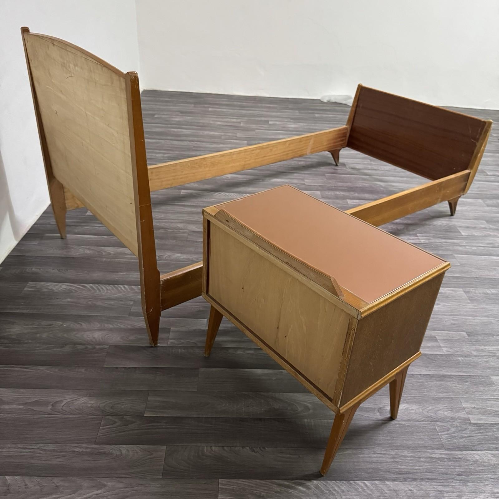 Gio Ponti Attr. Letto Singolo e Comodino Mid-Century Anni 40 Design Modernariato en vente 3