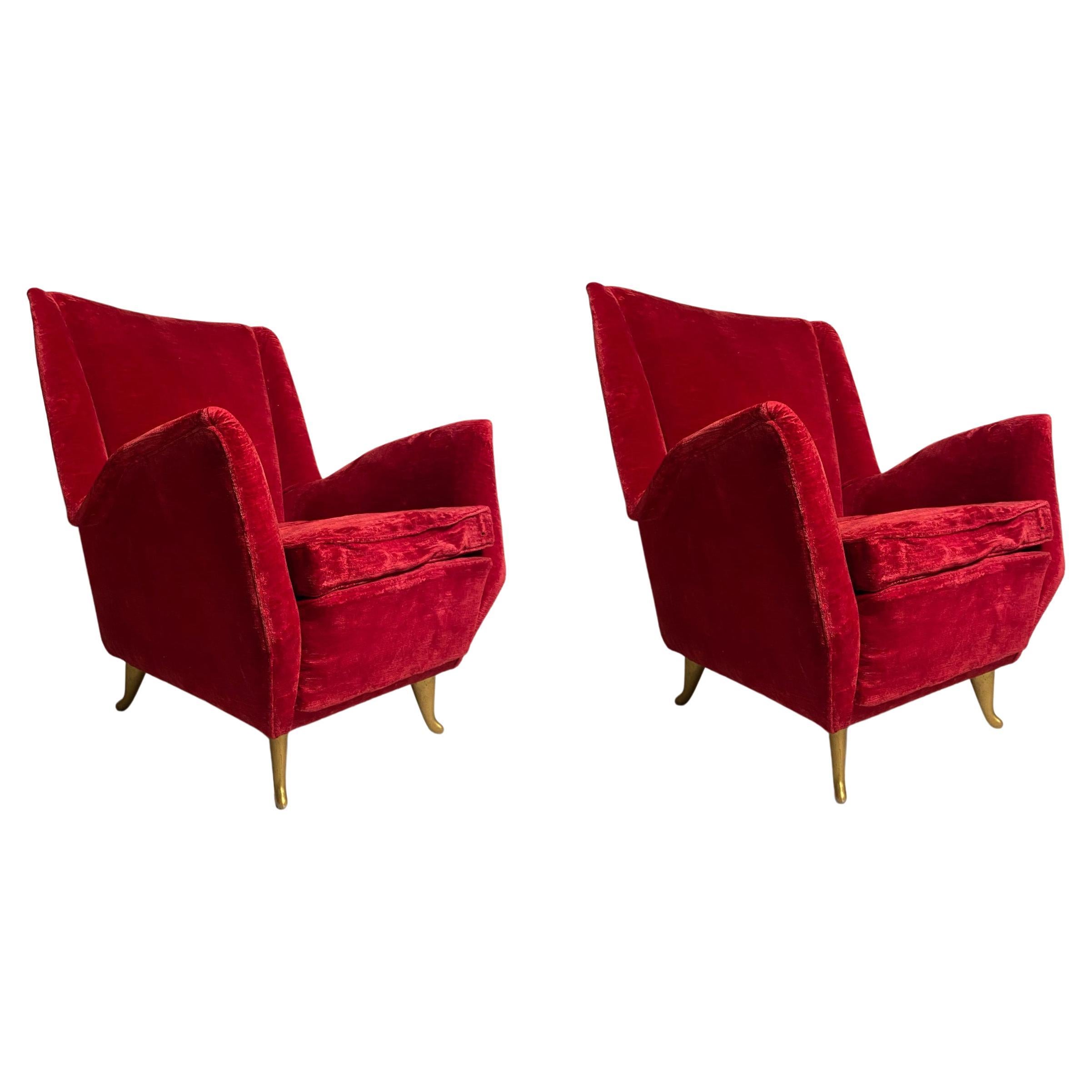 Gio Ponti (Attr.), Set of two Wingback Chairs for I.S.A. Bergamo, Italy, 1950s