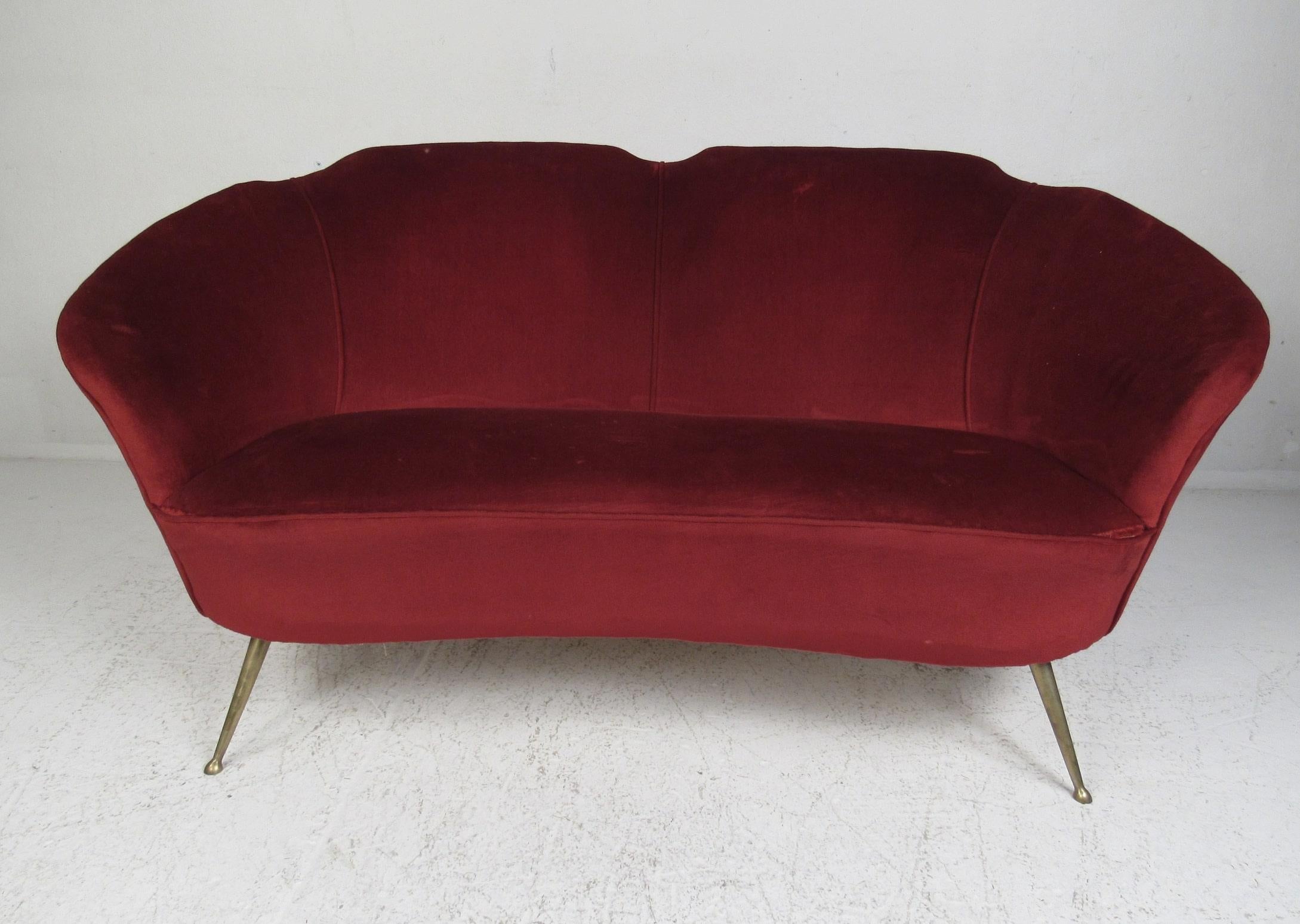 Mid-Century Modern Gio Ponti attr Velvet Loveseat For Sale