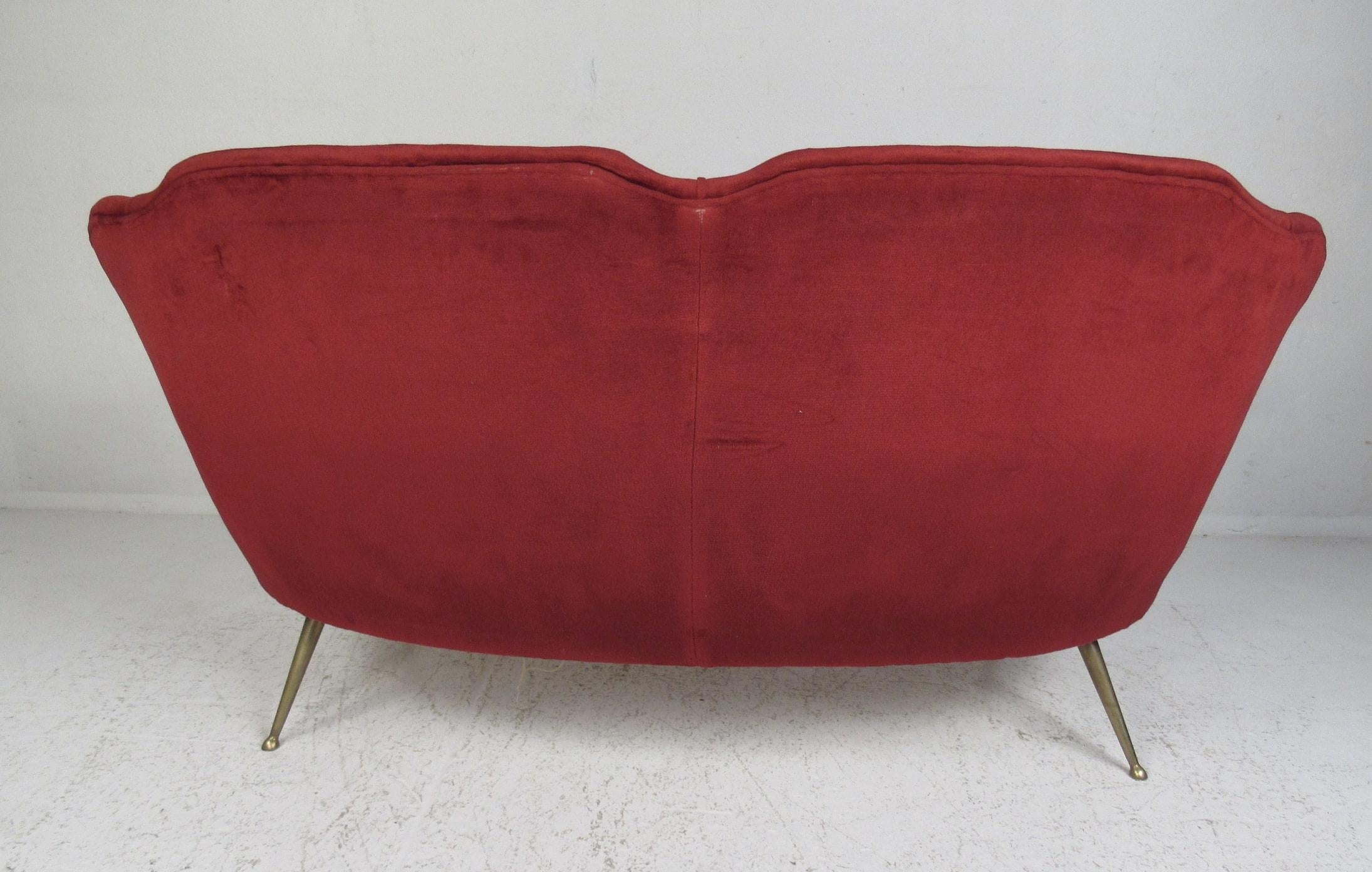 Italian Gio Ponti attr Velvet Loveseat For Sale