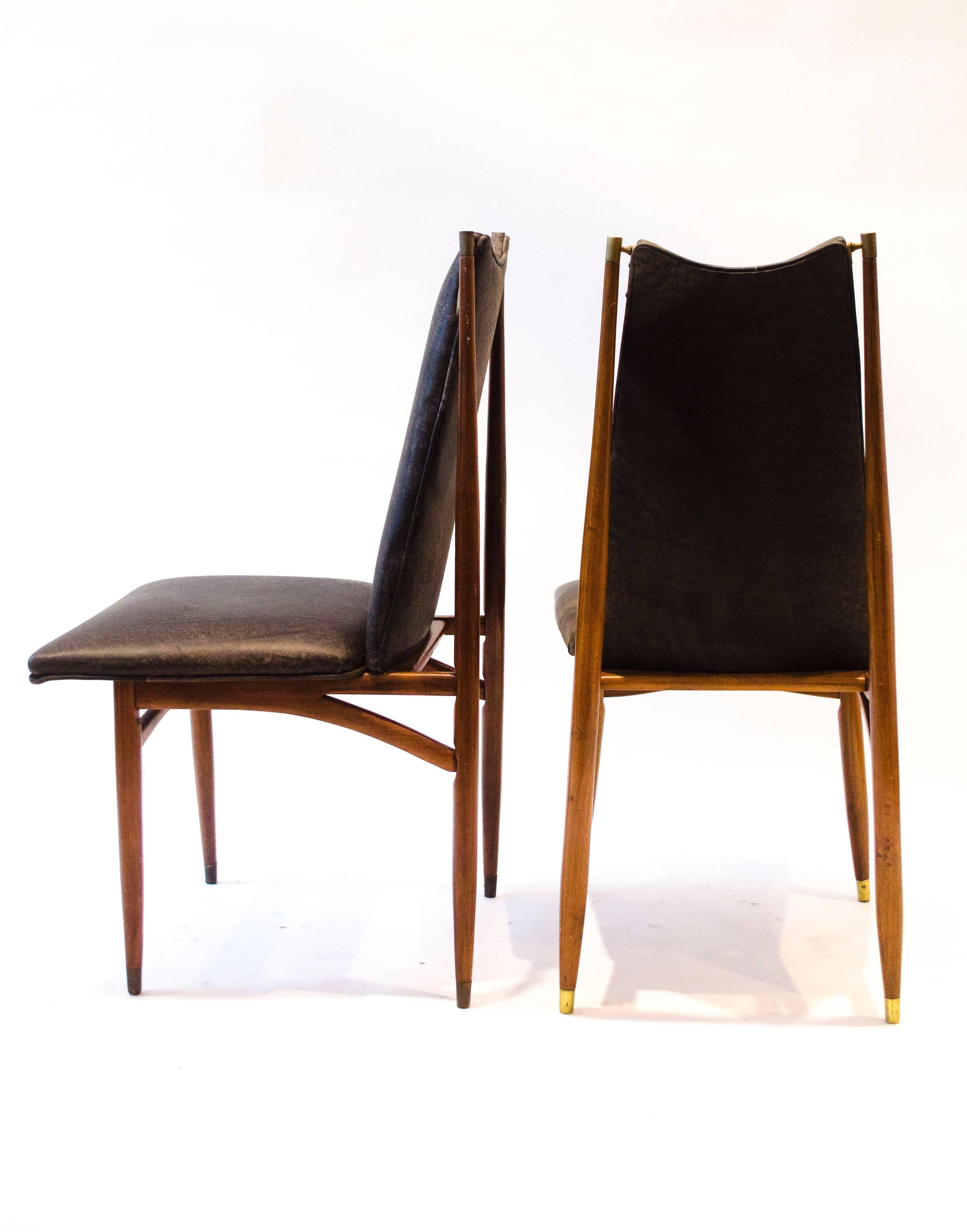 European Gio Ponti, Attri, 12 Mid-Century Modern Teak Dining Chairs with Brass Fittings