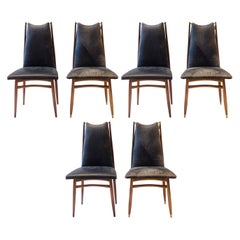 Gio Ponti, Attri, 12 Mid-Century Modern Teak Dining Chairs with Brass Fittings