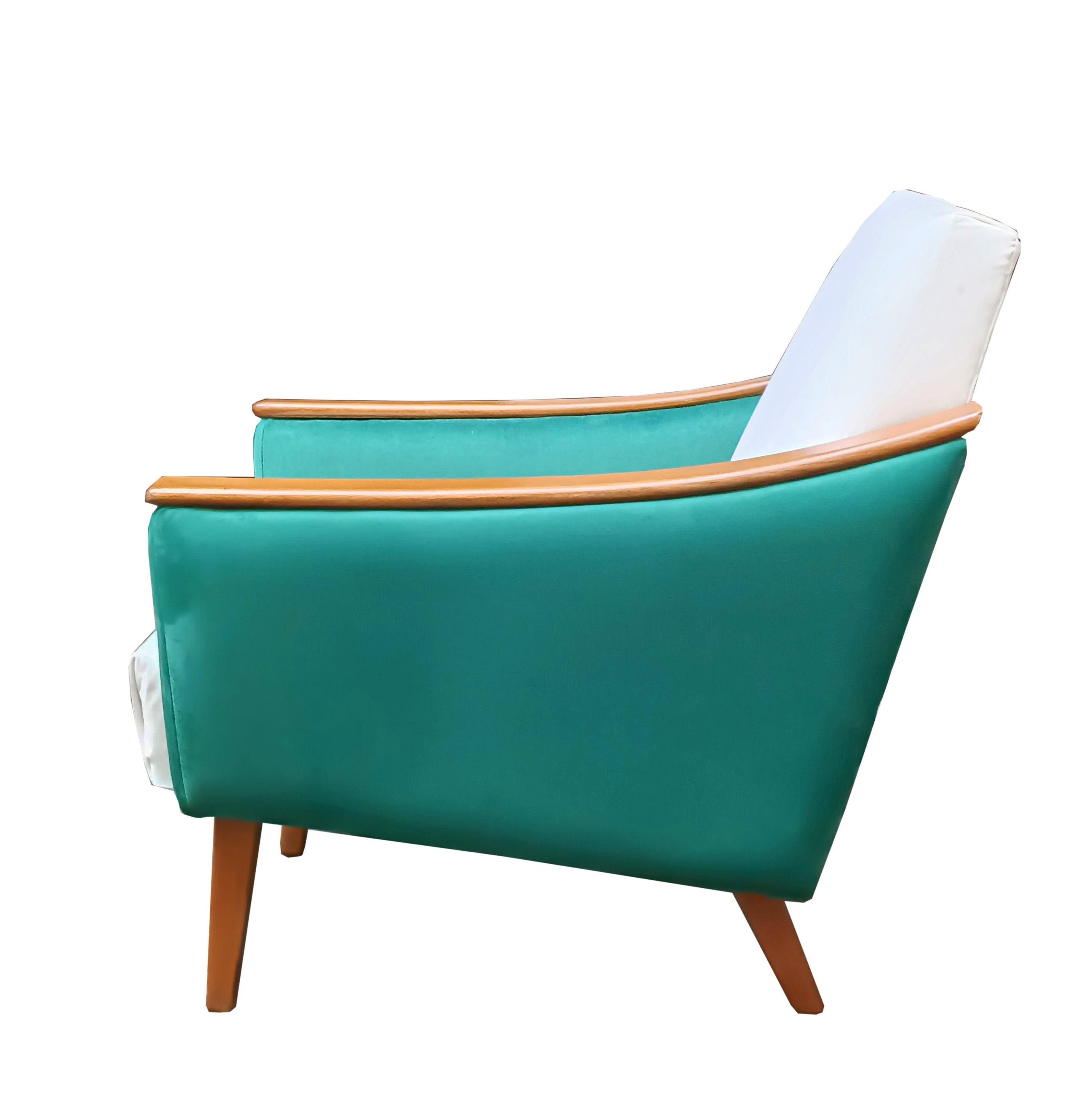 Mid-Century Modern Fauteuil sinueux de style Gio' Ponti en tissu blanc et vert, Italie, années 1960 en vente