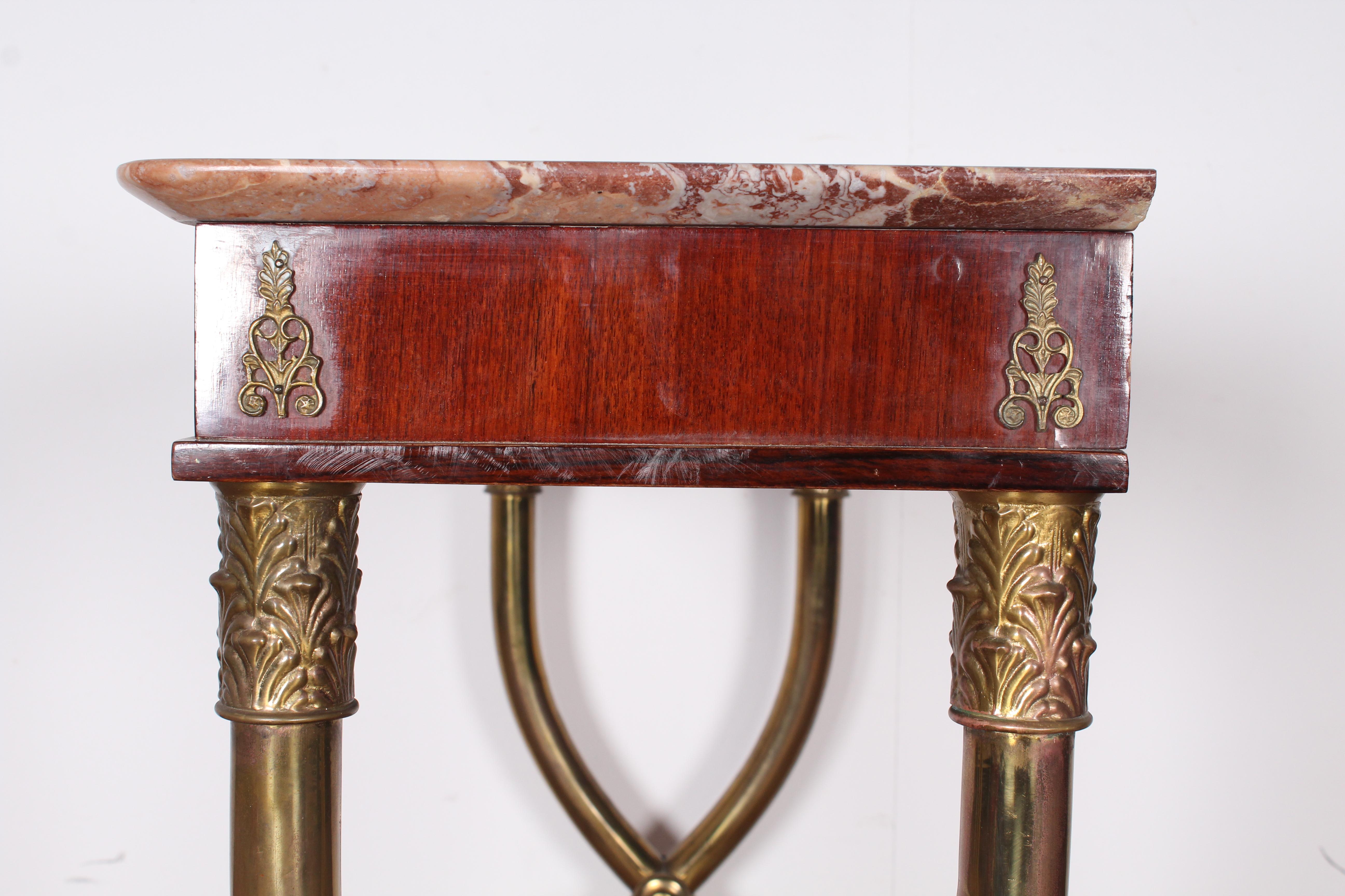  Midcentury wood, Marble and Brass Console Table, Italy 1950s 12
