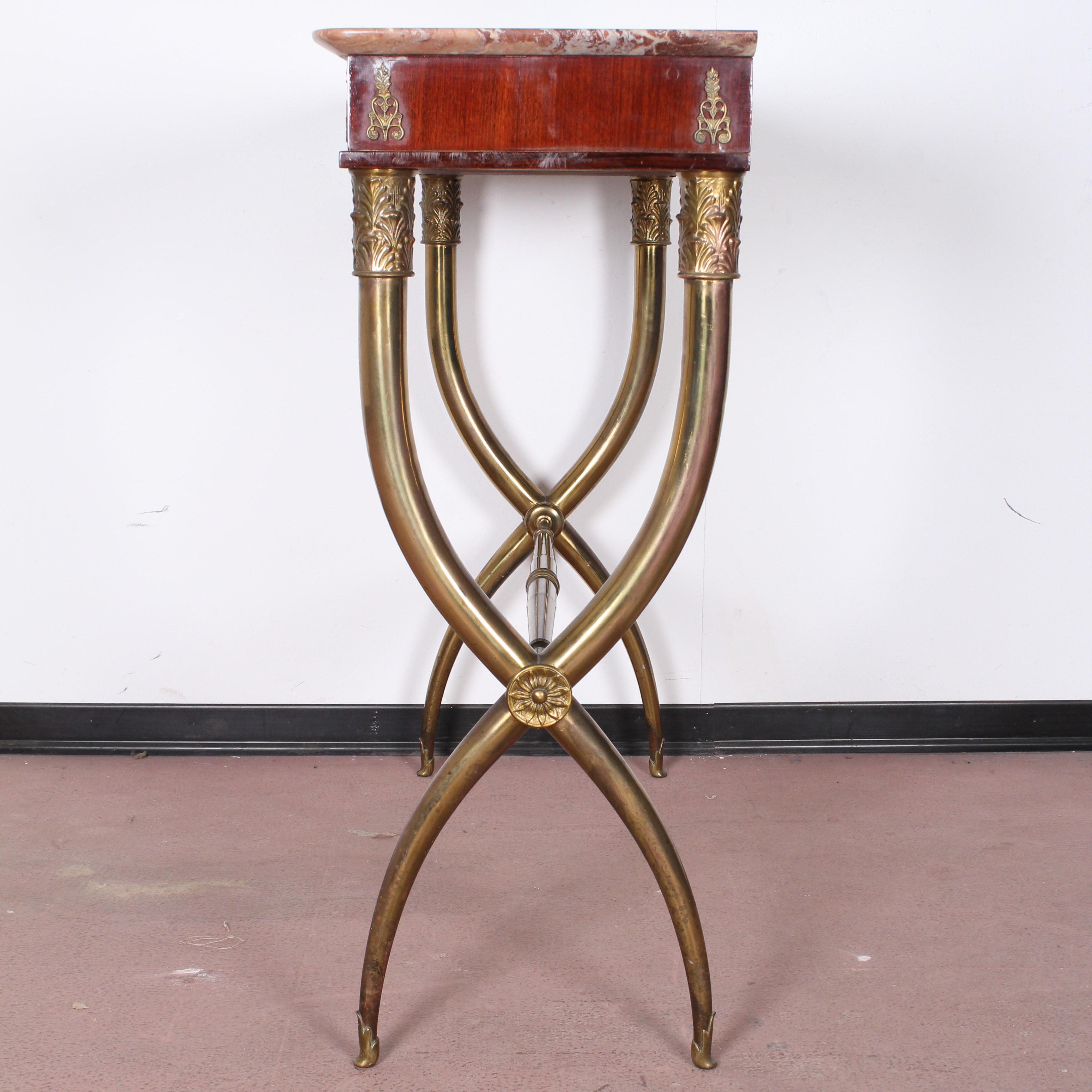  Midcentury wood, Marble and Brass Console Table, Italy 1950s 2