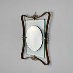 Gio Ponti Attribuited Brass and Blue Glass Wall Mirror, Fontana Arte, 1950s