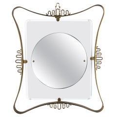 Gio Ponti Attribuited Brass and Blue Glass Wall Mirror, Fontana Arte, 1950s