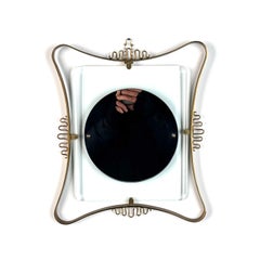 Gio Ponti Attribuited Brass and Blue Glass Wall Mirror, Fontana Arte, 1950s