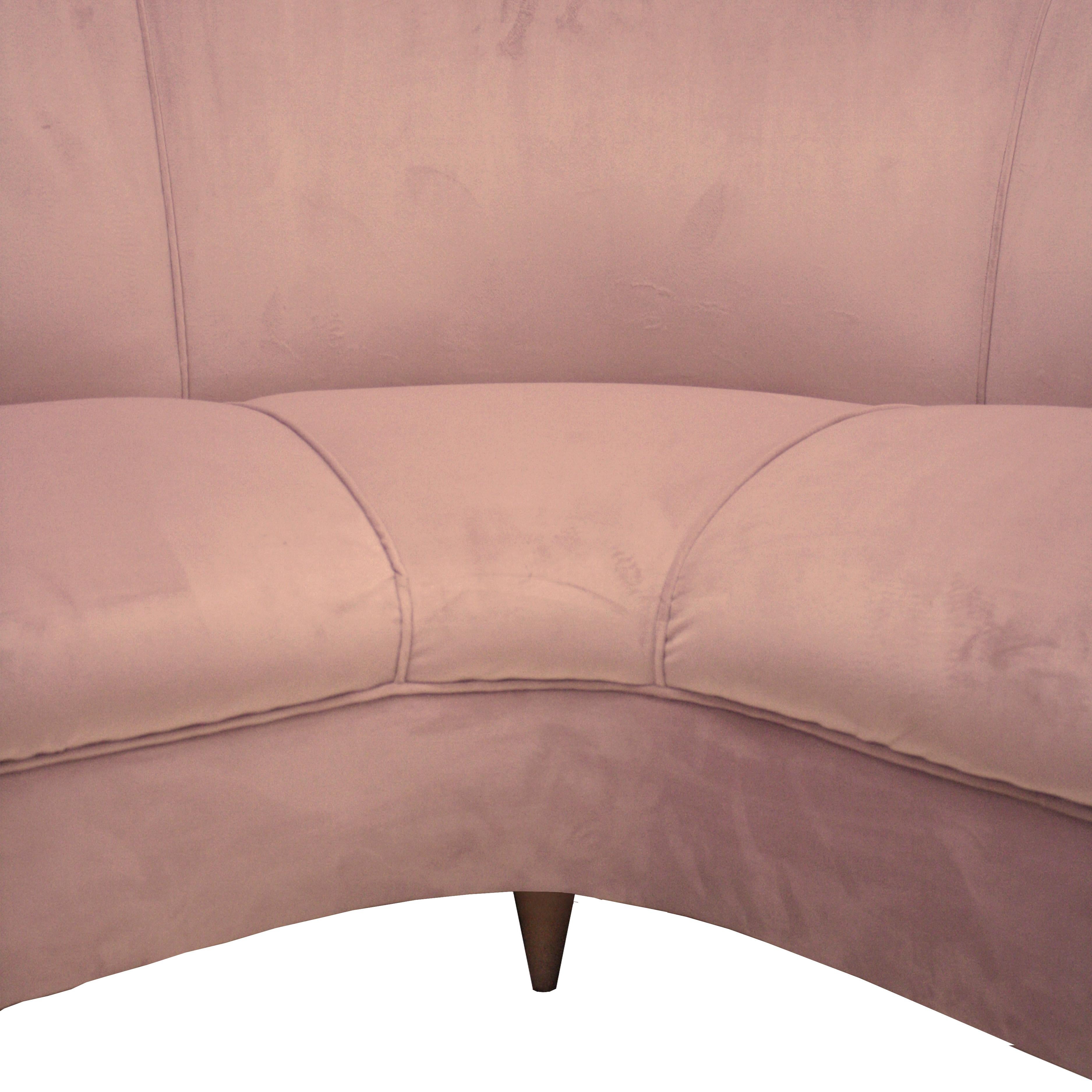 Gio Ponti Attributed Midcentury Semi-Curved Cotton Velvet Italian Sofa, 1940 1
