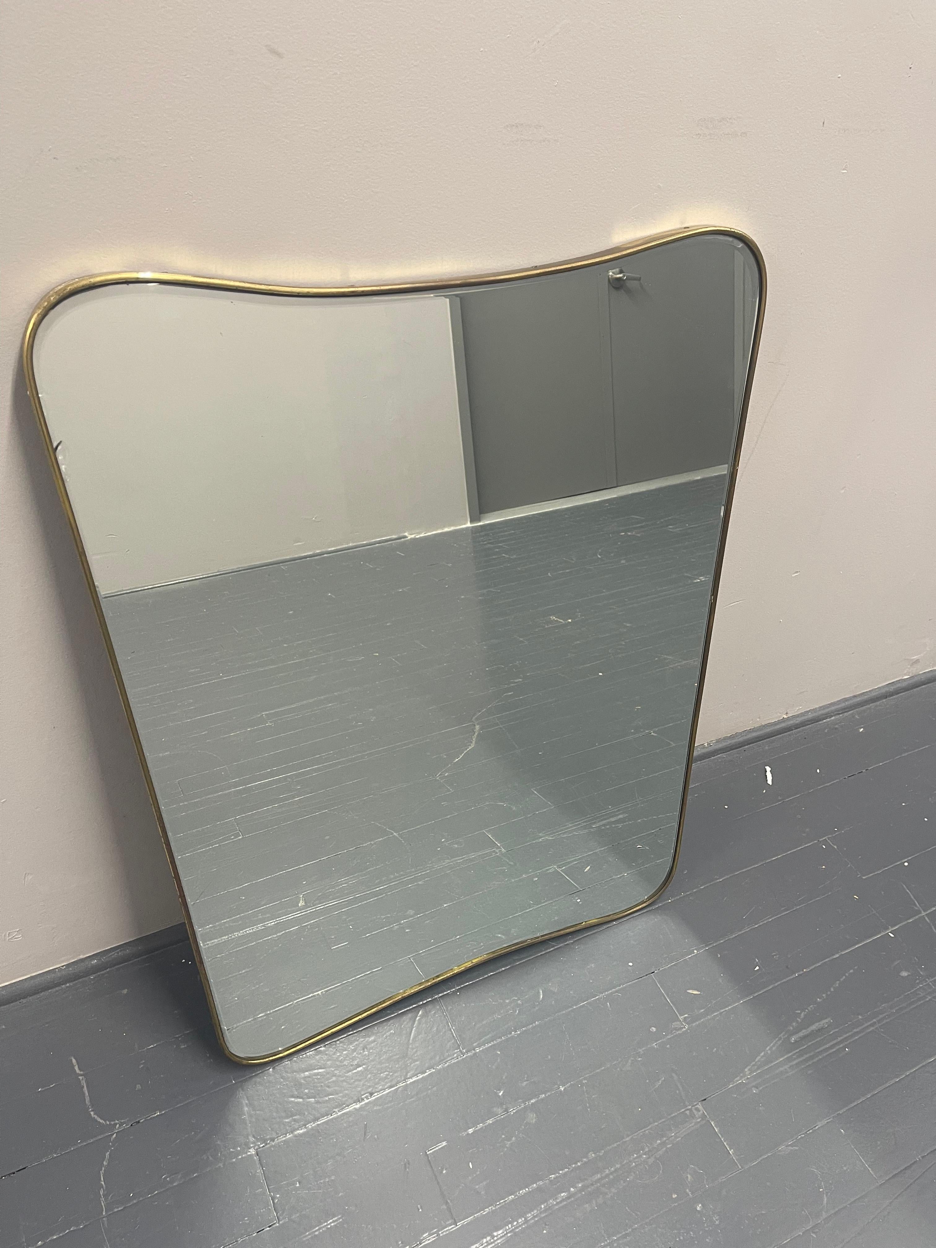 Gio Ponti attributed Italian Mid Century Brass Frame Mirror 1950s 6