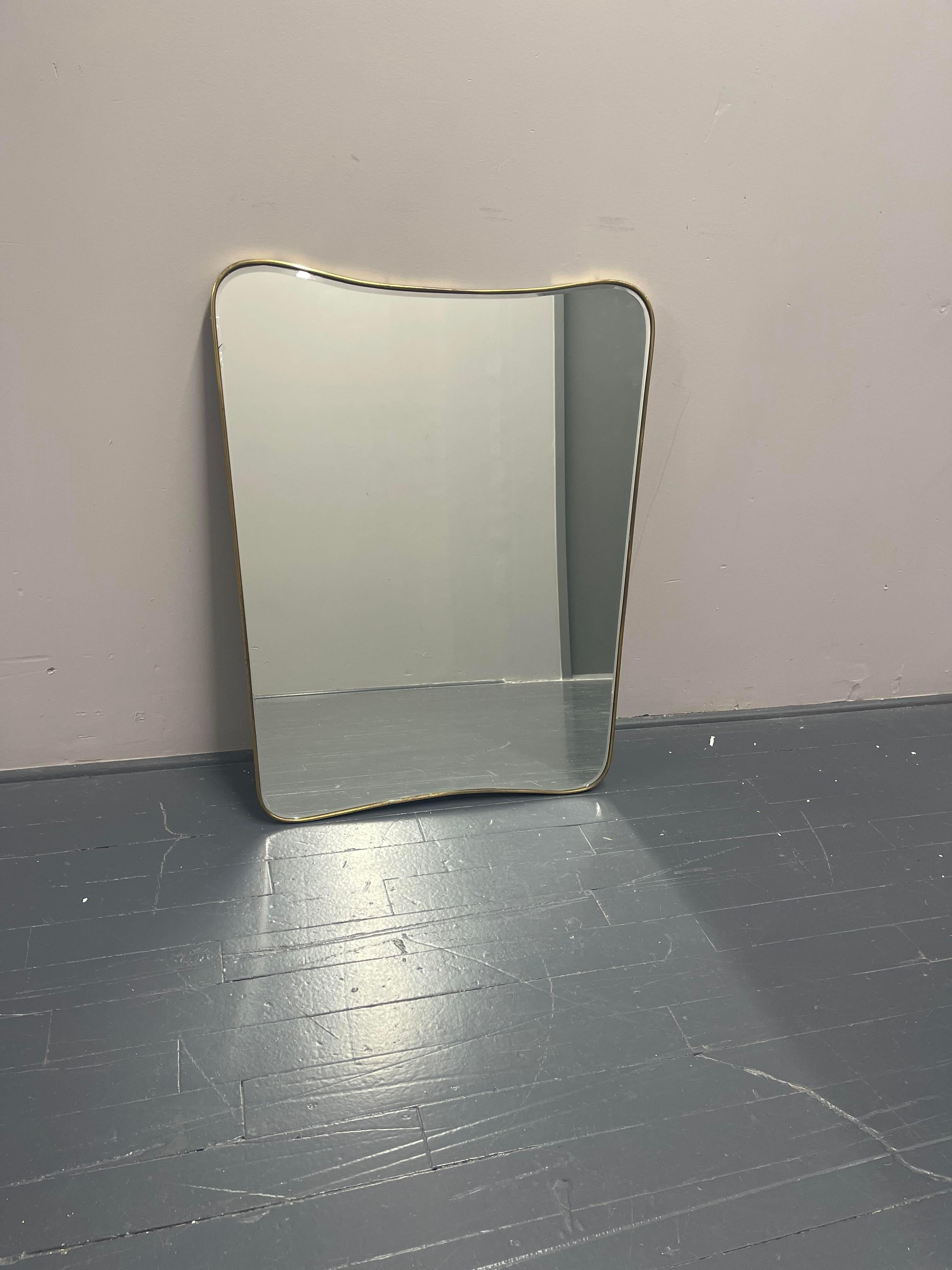 Gio Ponti attributed Italian Mid Century Brass Frame Mirror 1950s 2